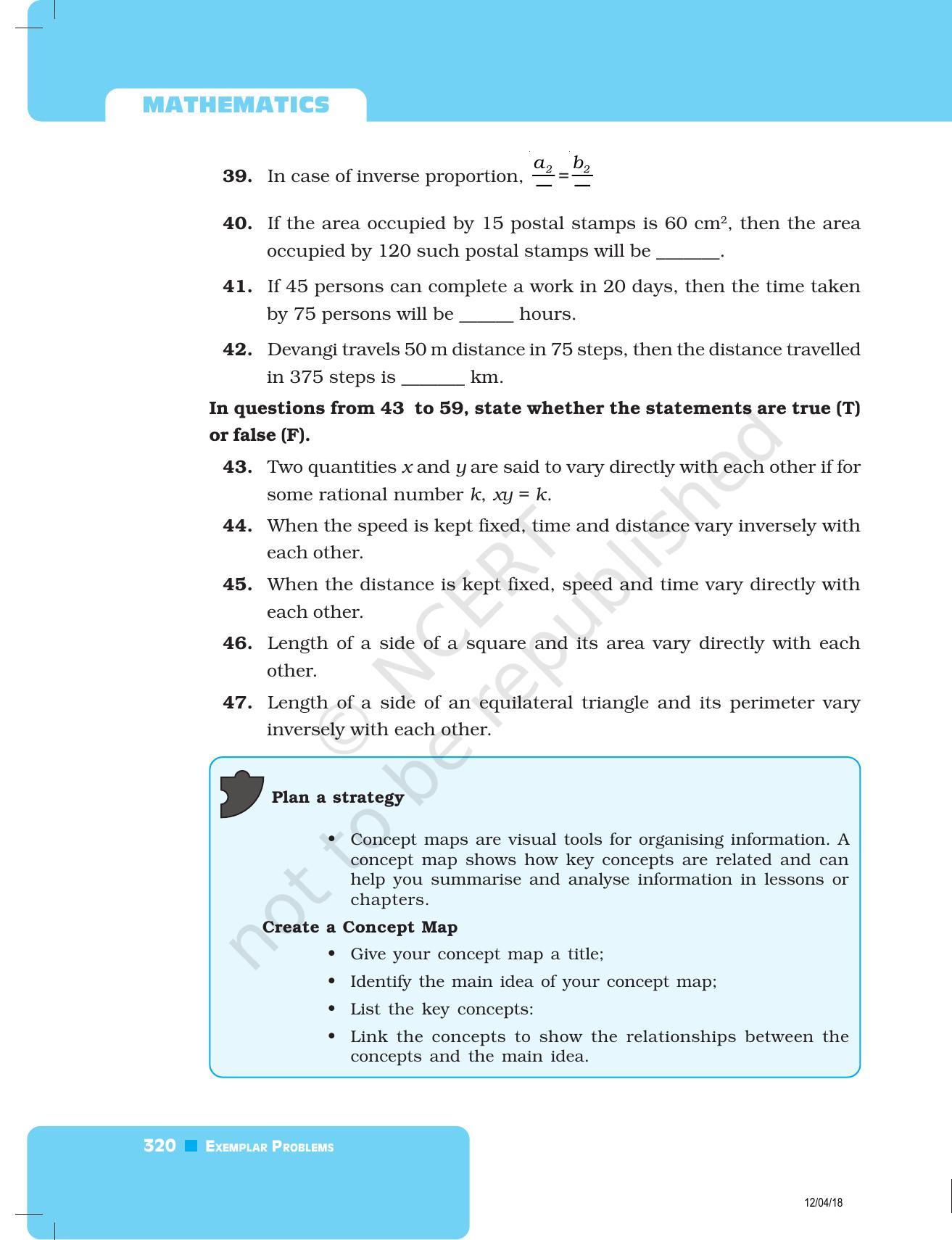 NCERT Exemplar Book for Class 8 Maths: Chapter 10- Direct and Inverse Proportions - Page 12
