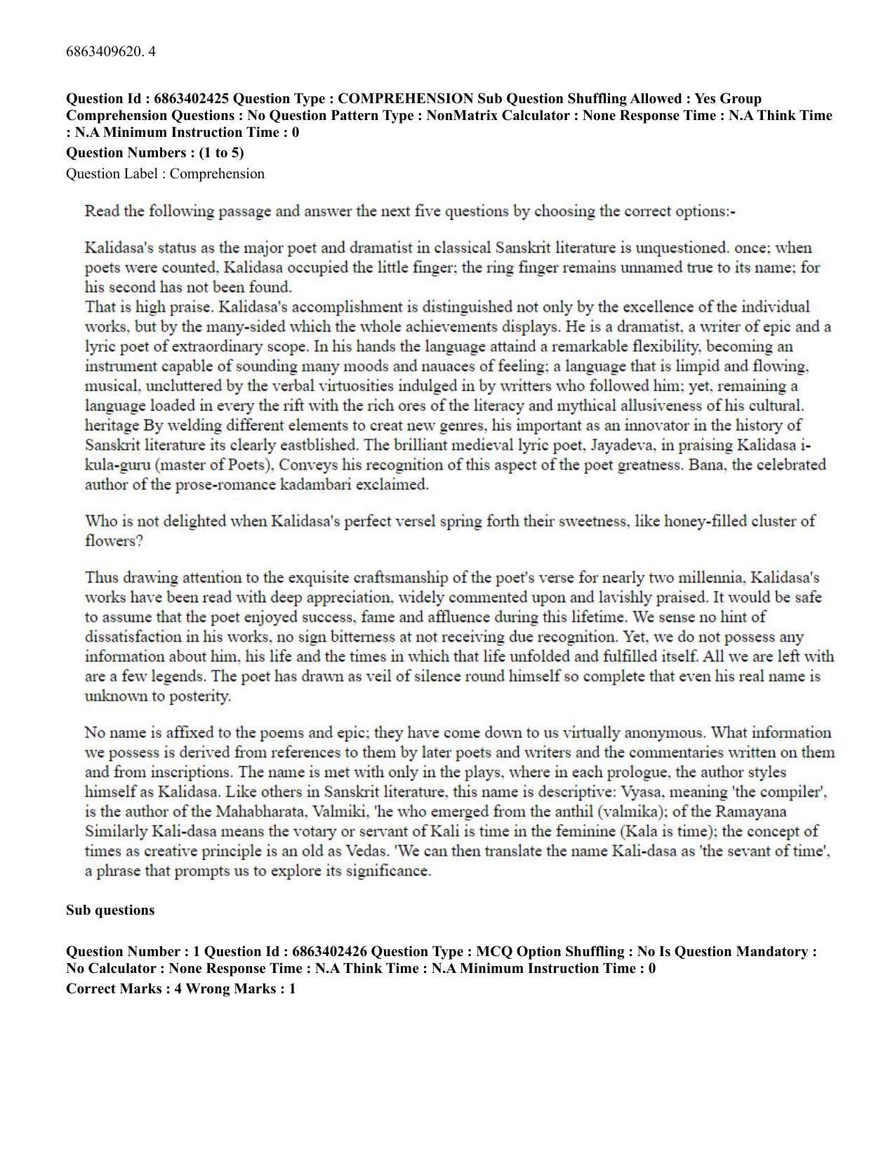 CUET PG 2023: ACQP19 – Sahitya (Alankara and Kavya varga) (Eng.) - Shift 2 (5-06-2023) Question Paper - Page 5