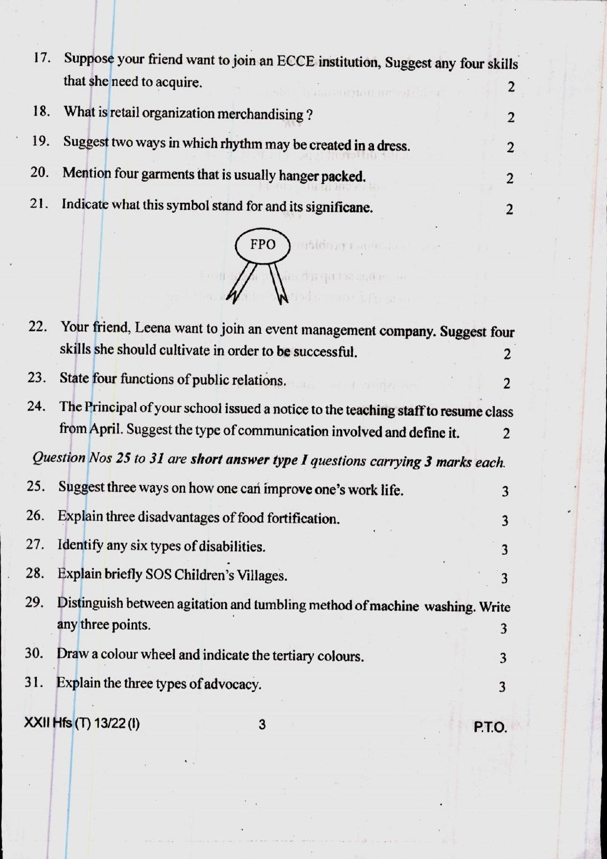 COHSEM 12th Question Papers Improvement 2022 Human Ecology and Family Sciences - Page 3