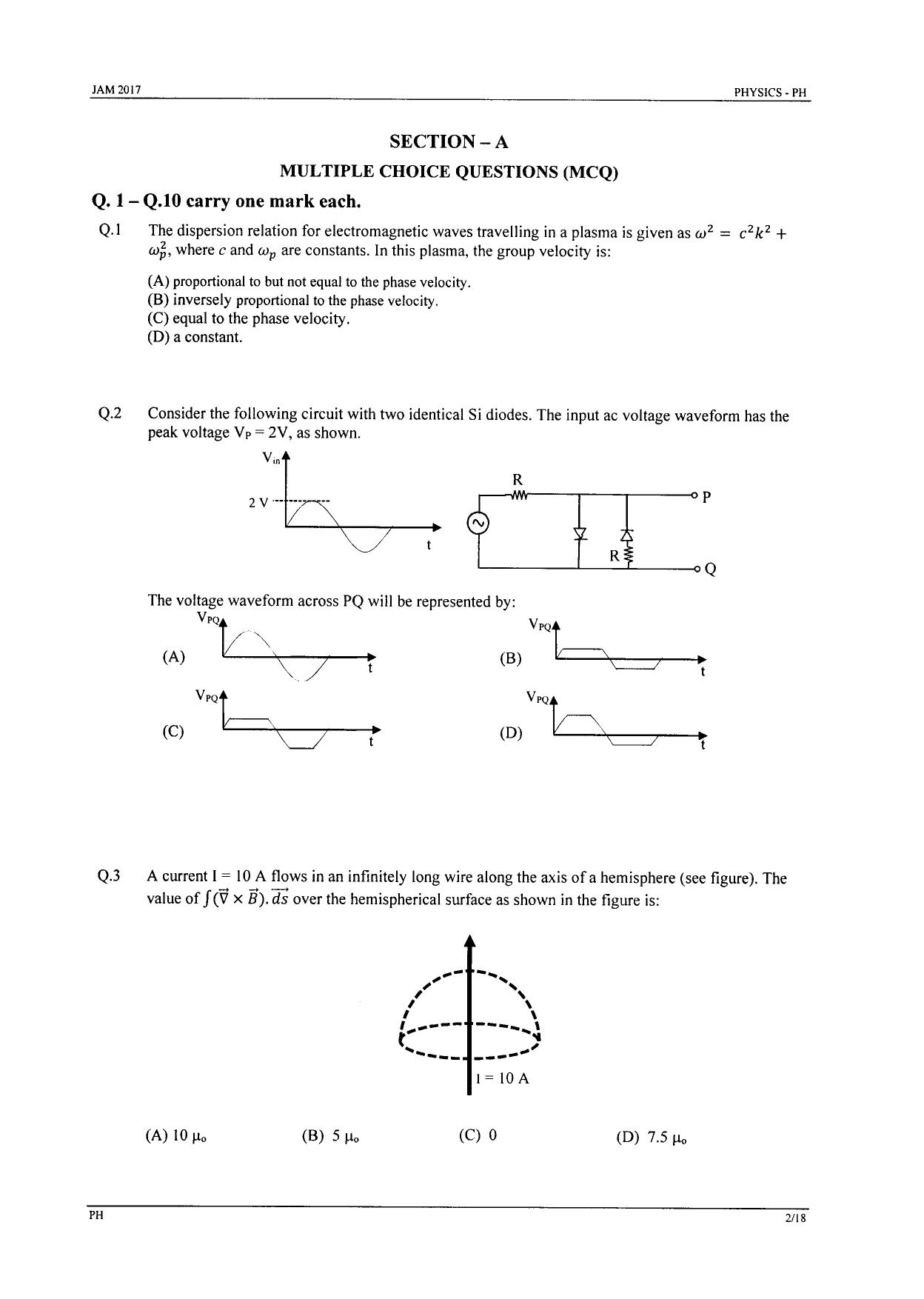 JAM 2017: PH Question Paper - Page 2