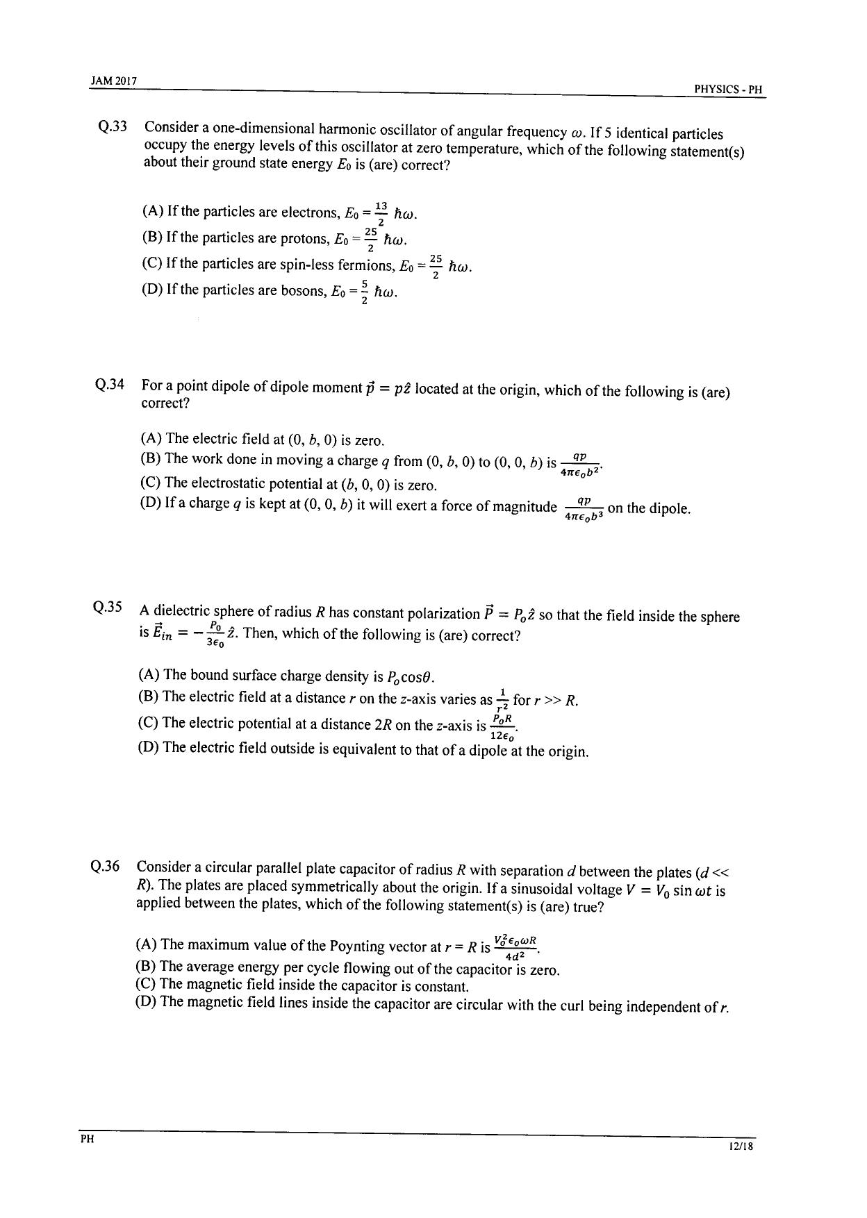 JAM 2017: PH Question Paper - Page 12