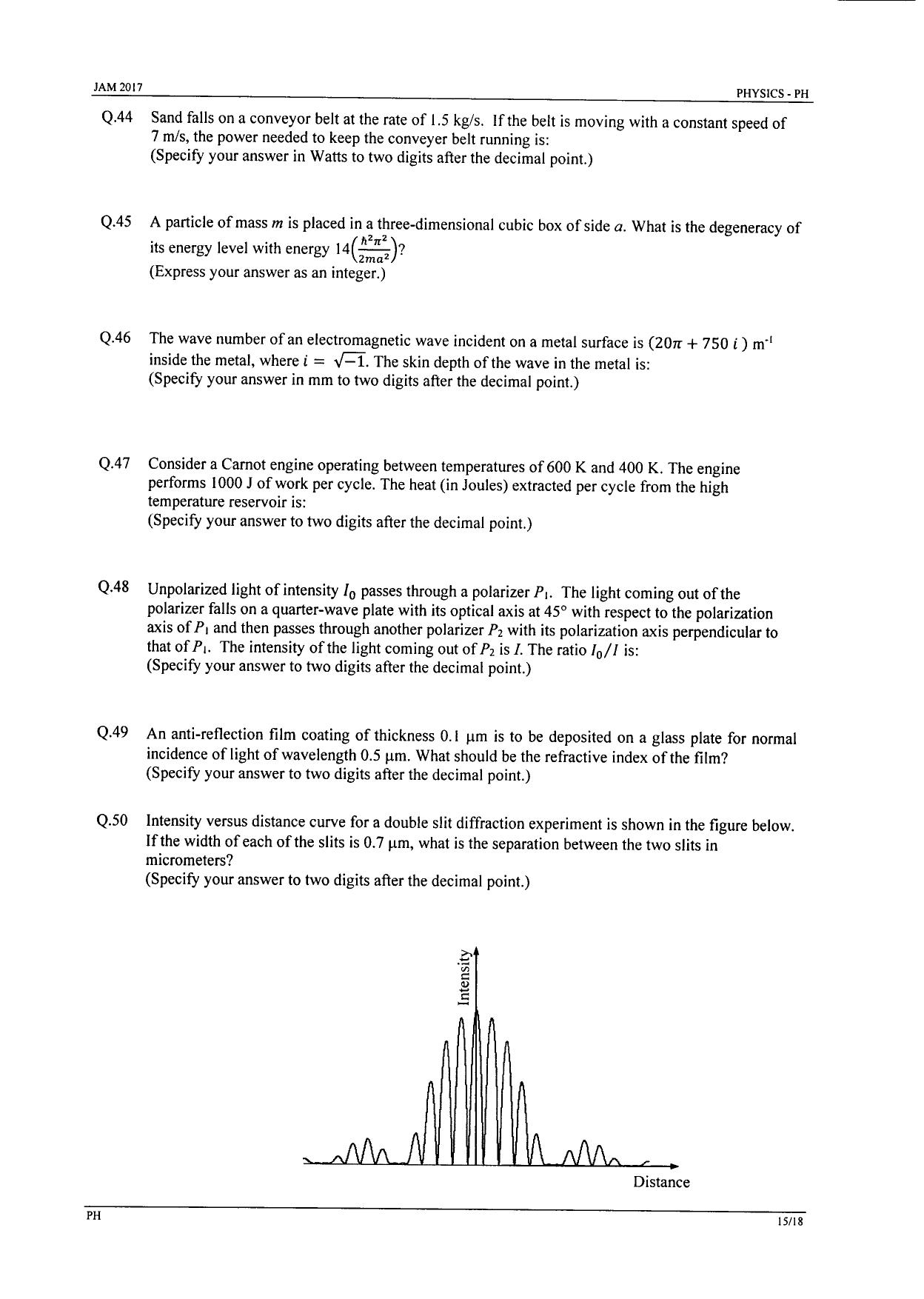 JAM 2017: PH Question Paper - Page 15