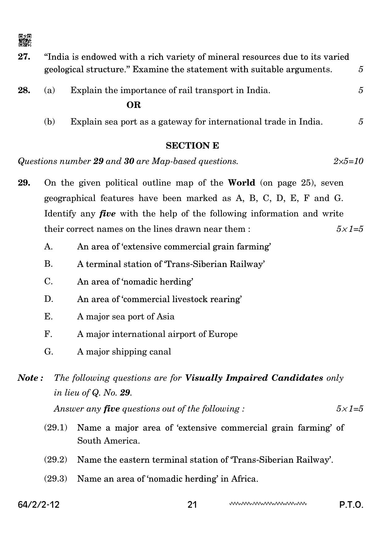 CBSE Class 12 64-2-2 Geography 2024 Question Paper - Page 21