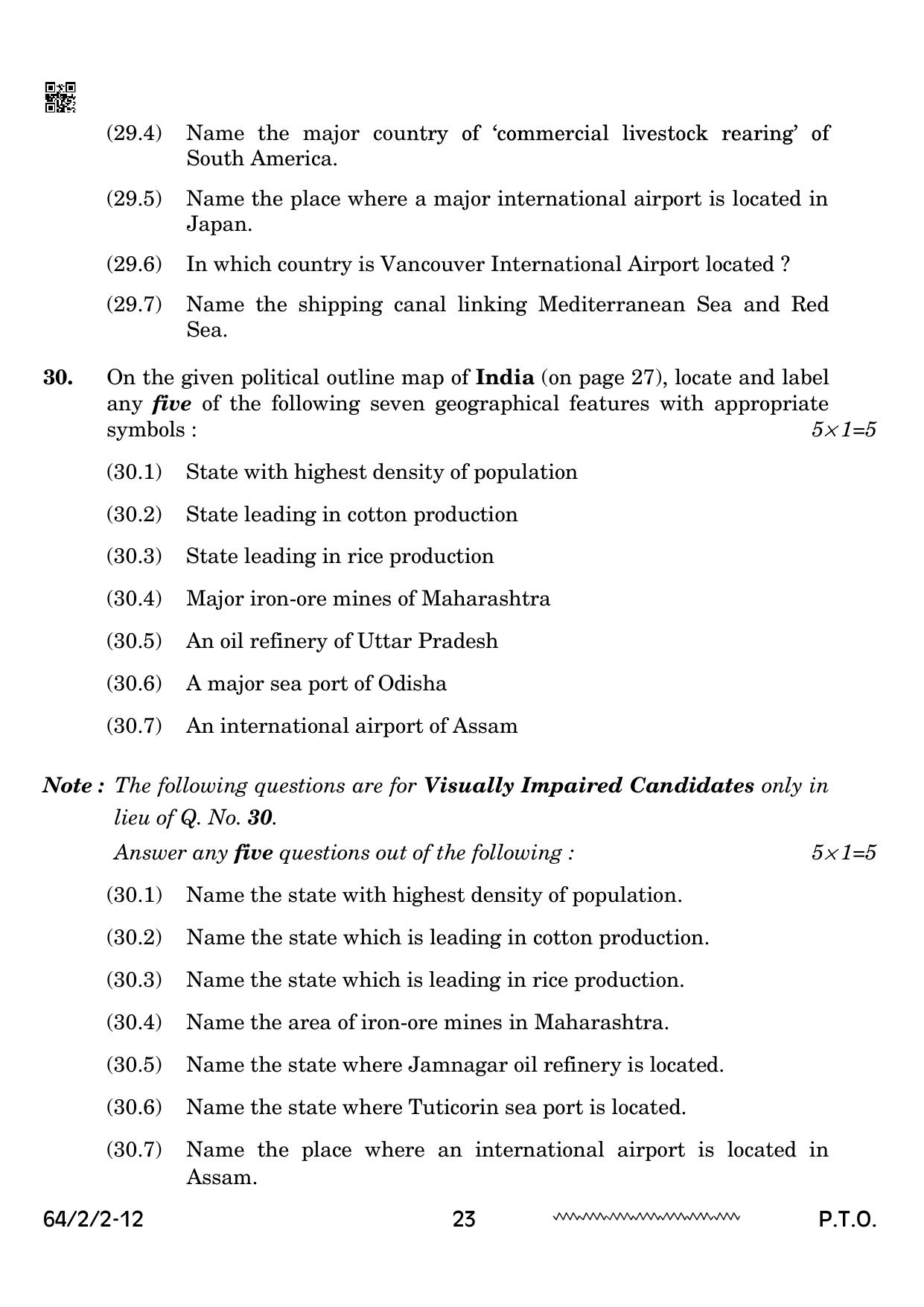 CBSE Class 12 64-2-2 Geography 2024 Question Paper - Page 23