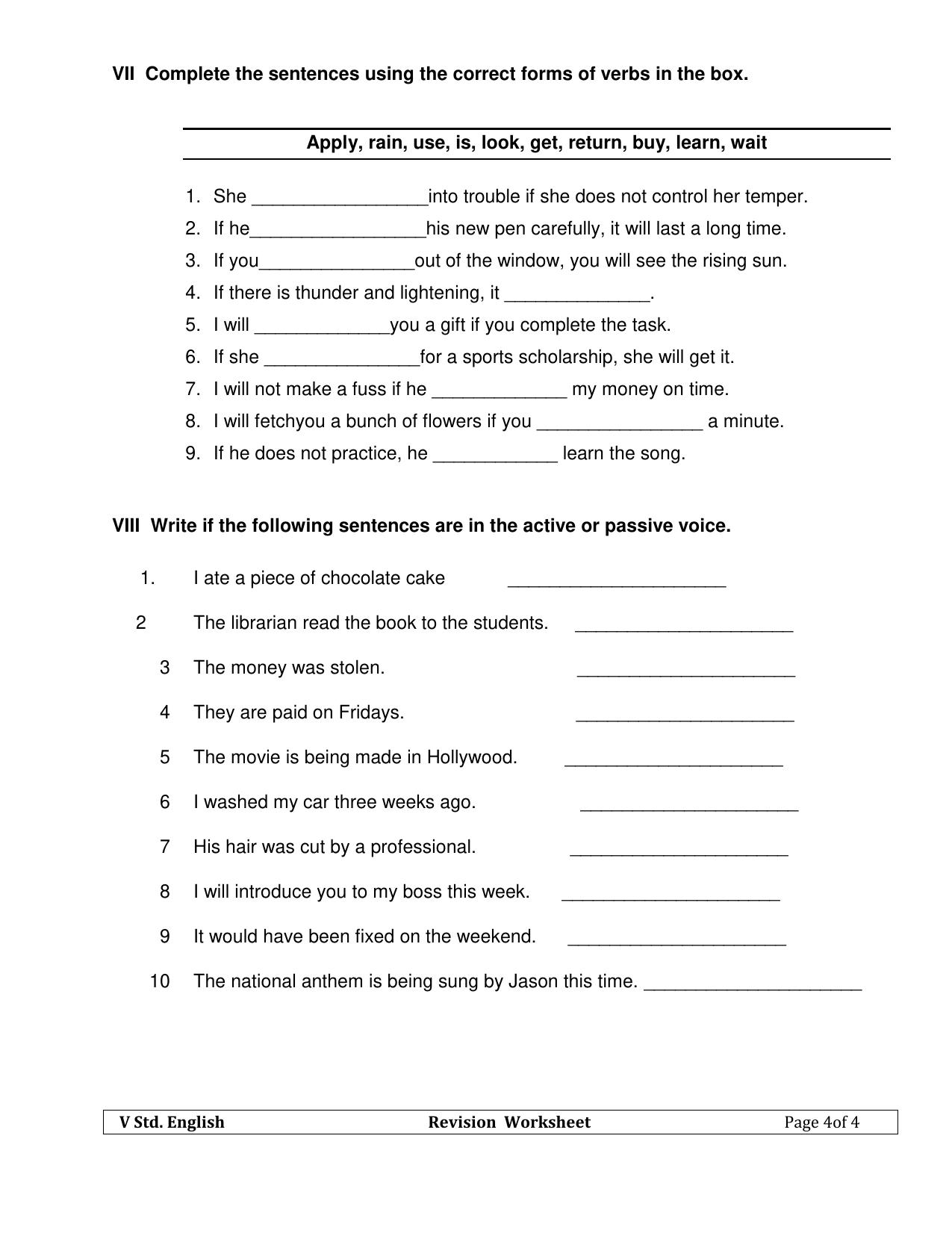 Worksheet for Class 5 English Assignment 50 - Page 4