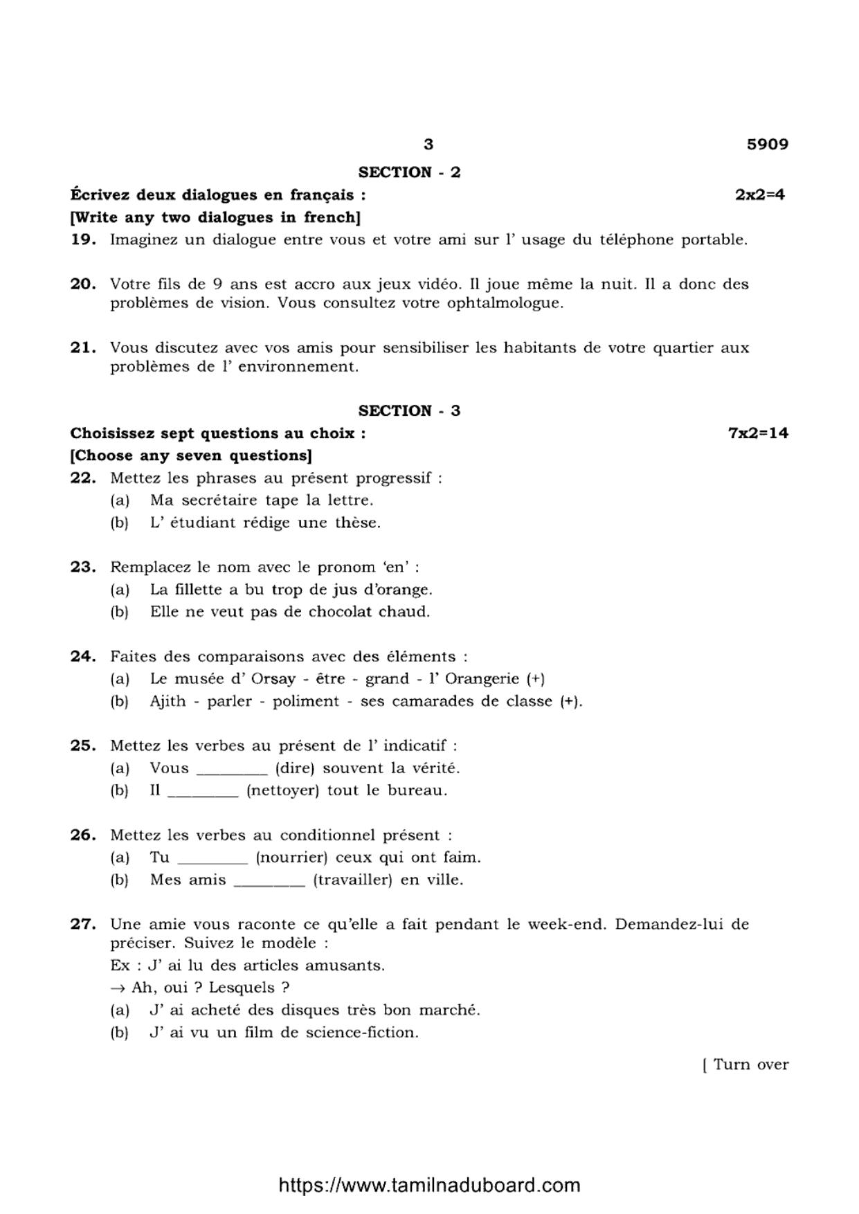TN Class 12 French 5909 Question Papers 2022 - Page 3