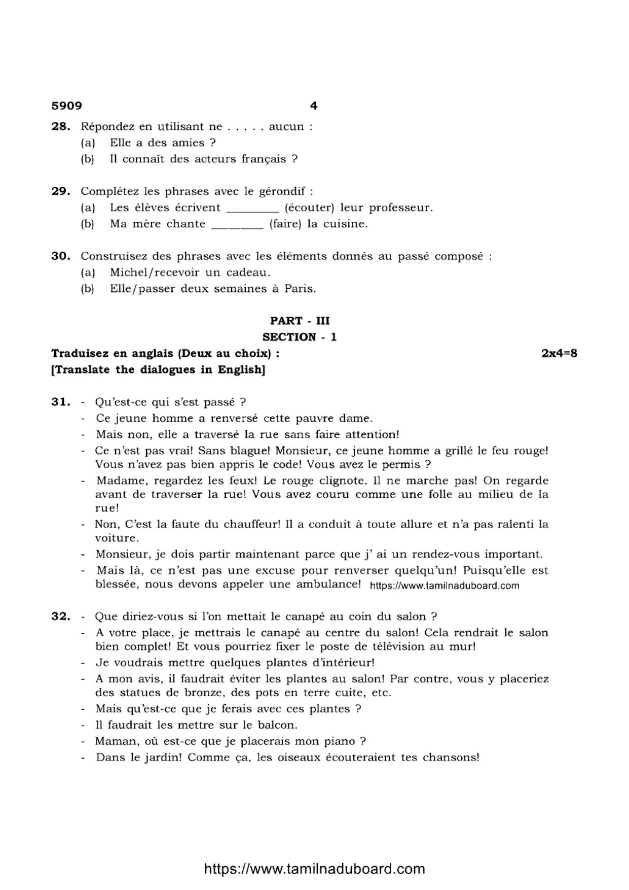 TN Class 12 French 5909 Question Papers 2022 - Page 4