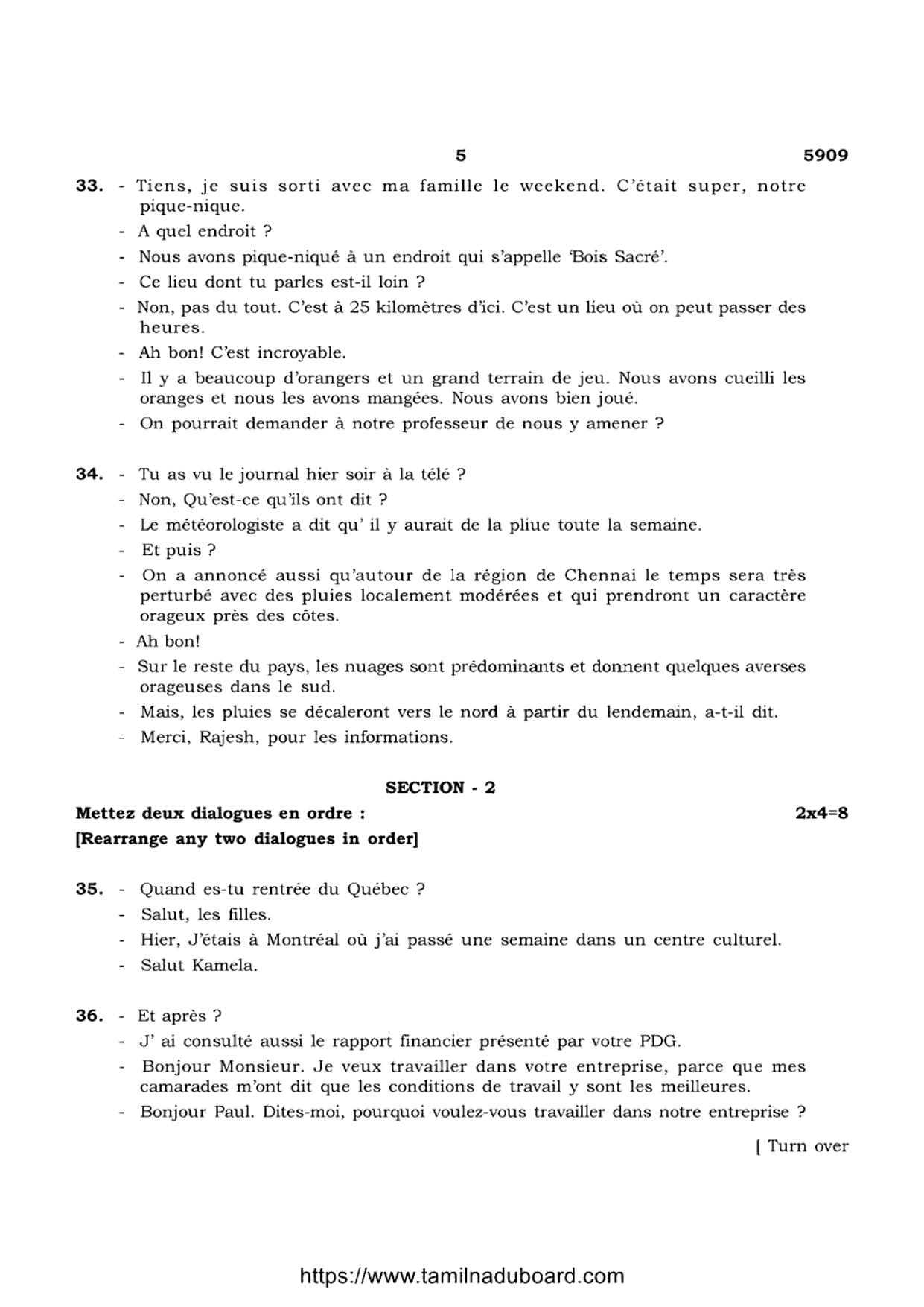 TN Class 12 French 5909 Question Papers 2022 - Page 5