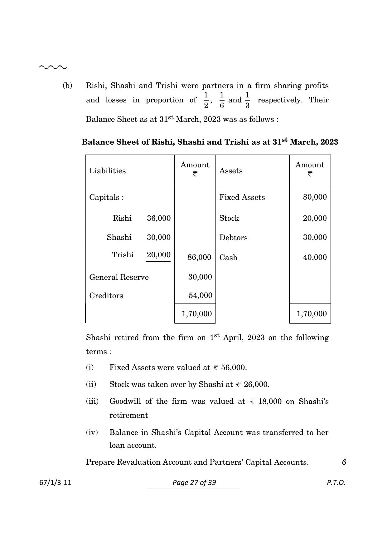CBSE Class 12 67-1-3 Accountancy 2024 Question Paper - Page 27