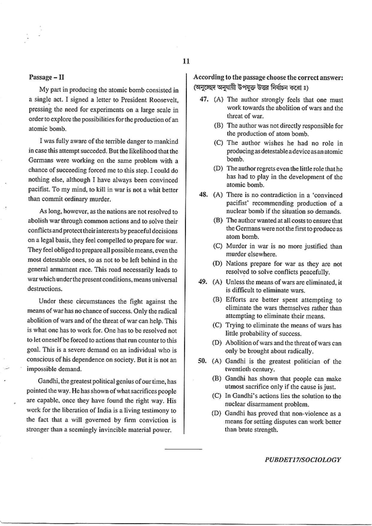 PUBDET 2017 Sociology Question Paper - Page 11