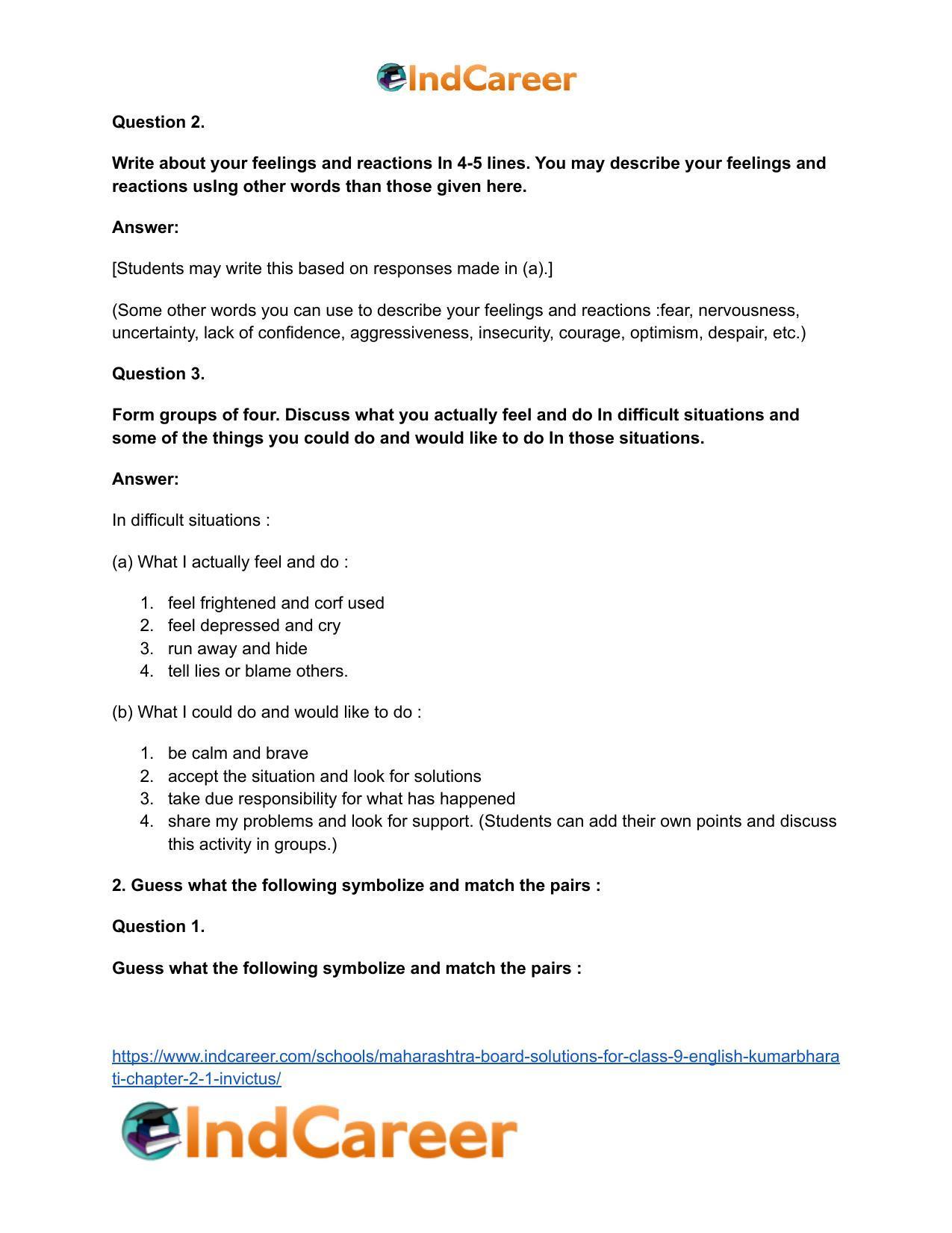 Maharashtra Board Solutions for Class 9- English Kumarbharati: Chapter 2.1- Invictus - Page 4