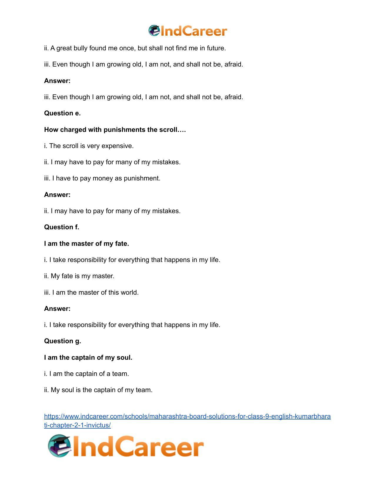 Maharashtra Board Solutions for Class 9- English Kumarbharati: Chapter 2.1- Invictus - Page 7