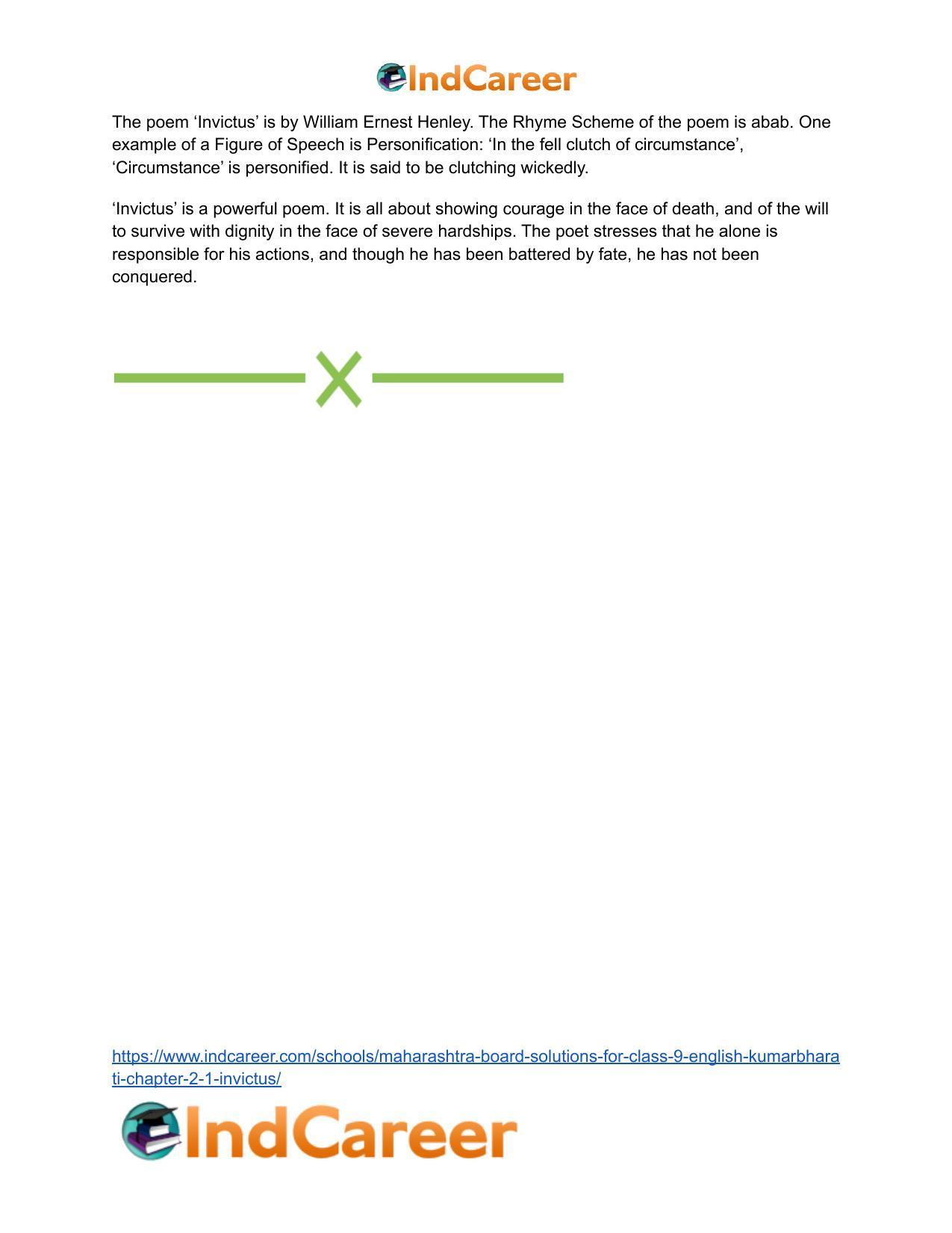 Maharashtra Board Solutions for Class 9- English Kumarbharati: Chapter 2.1- Invictus - Page 10