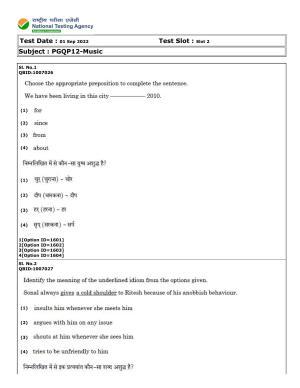 CUET (PG) 2022: PGQP-12 Music (01-09-2022) Question Paper