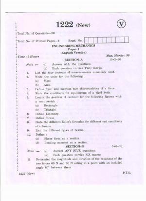 AP Inter 2nd Year Vocational Question Paper March - 2020 - Engineering Mechanics-I
