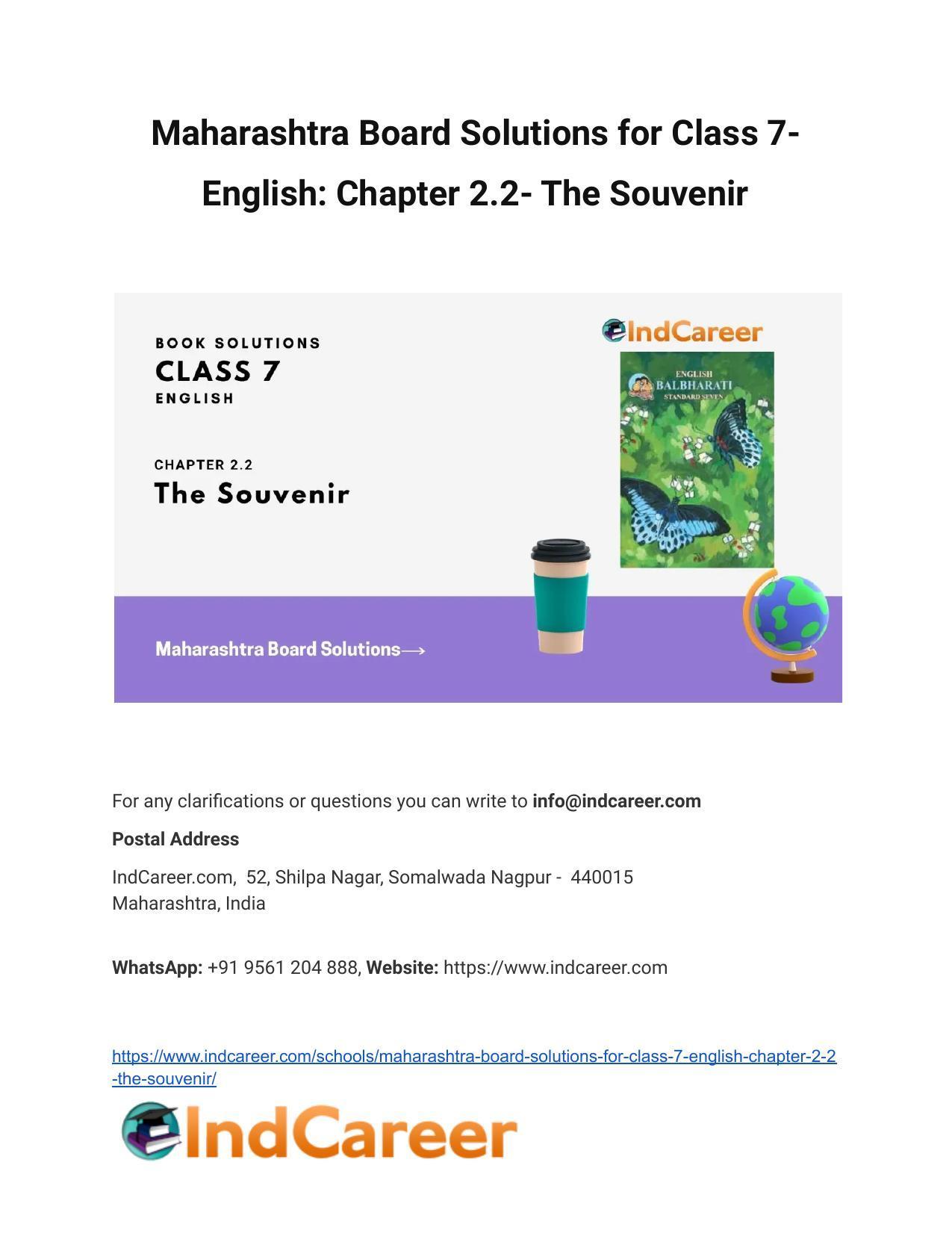 Maharashtra Board Solutions for Class 7- English: Chapter 2.2- The Souvenir - Page 1