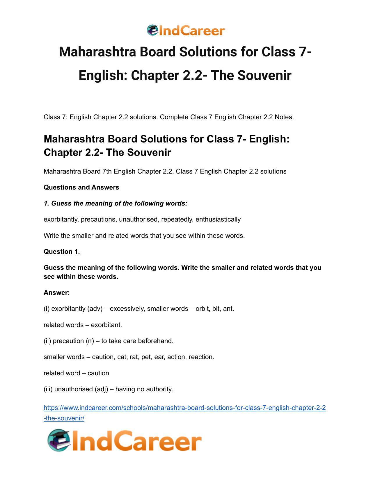 Maharashtra Board Solutions for Class 7- English: Chapter 2.2- The Souvenir - Page 2