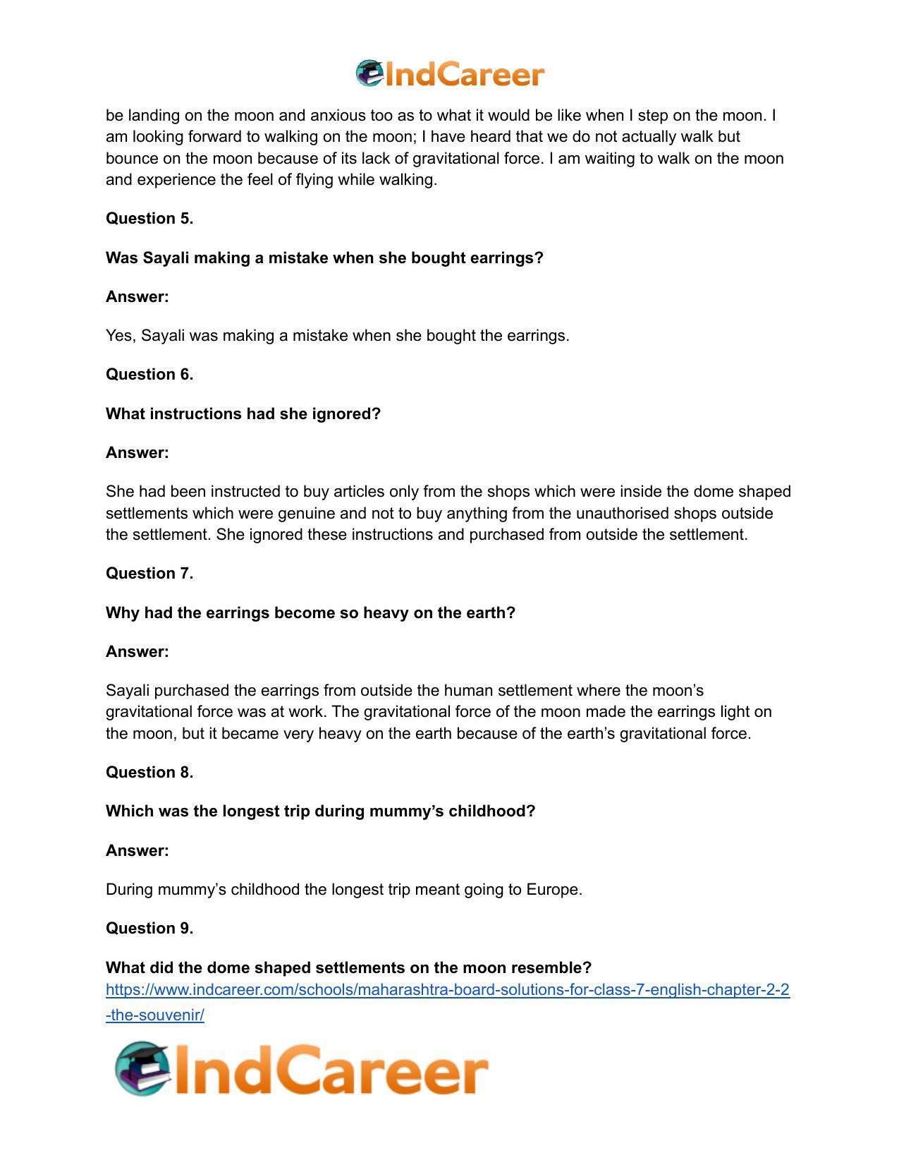 Maharashtra Board Solutions for Class 7- English: Chapter 2.2- The Souvenir - Page 8