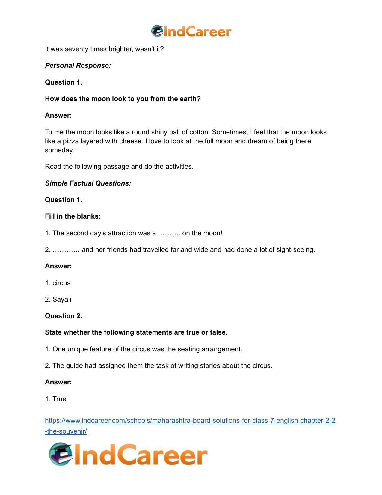 Maharashtra Board Solutions for Class 7- English: Chapter 2.2- The Souvenir - Page 13