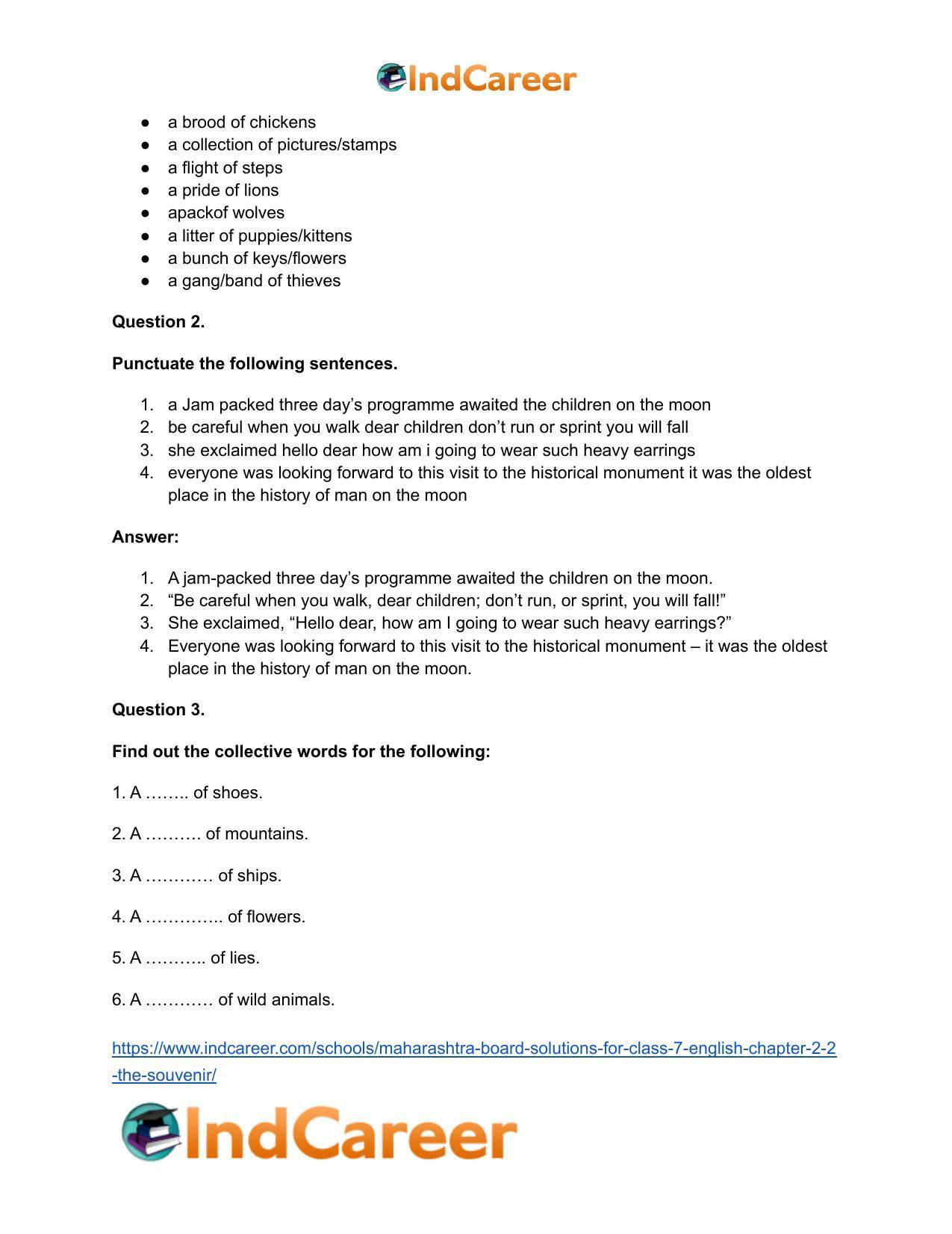 Maharashtra Board Solutions for Class 7- English: Chapter 2.2- The Souvenir - Page 17
