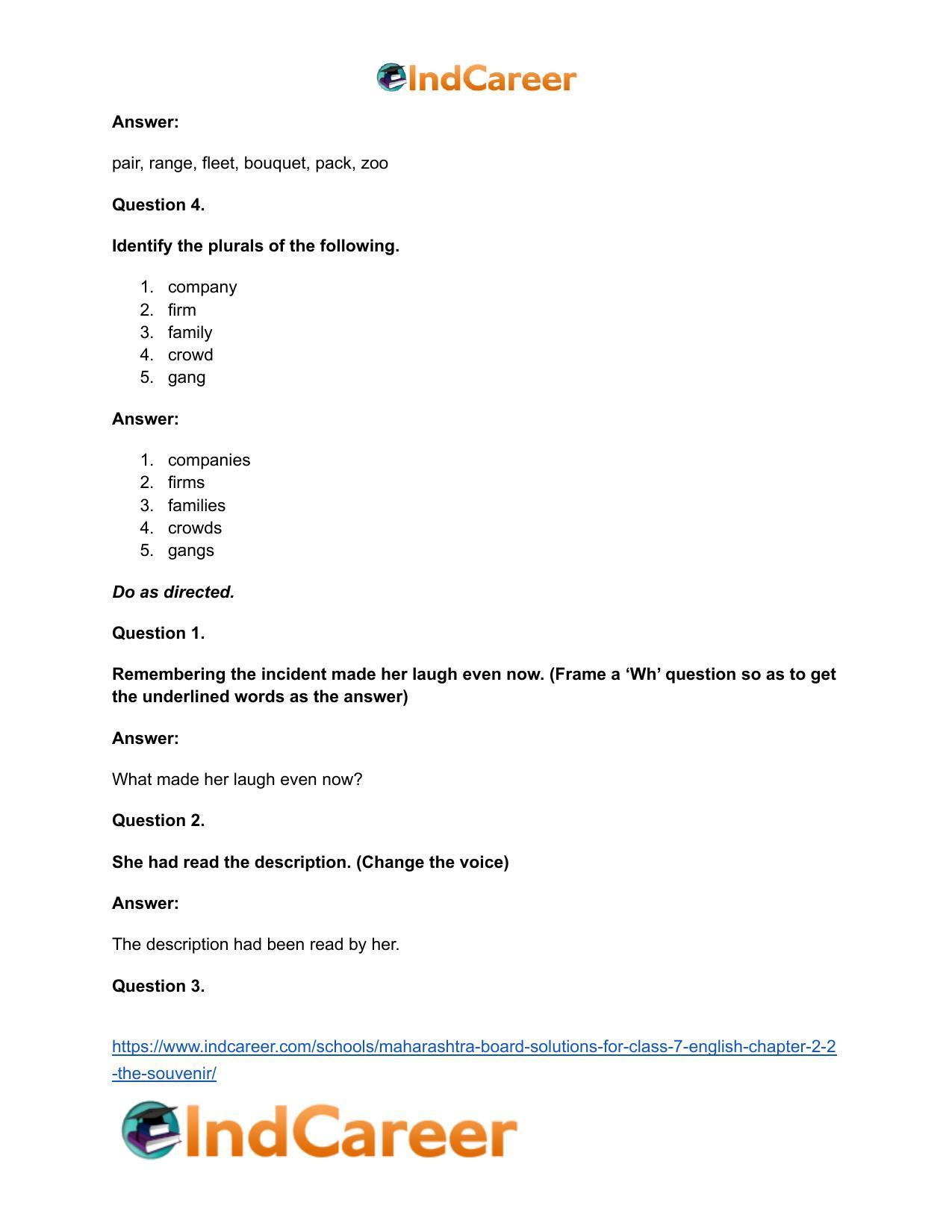 Maharashtra Board Solutions for Class 7- English: Chapter 2.2- The Souvenir - Page 18