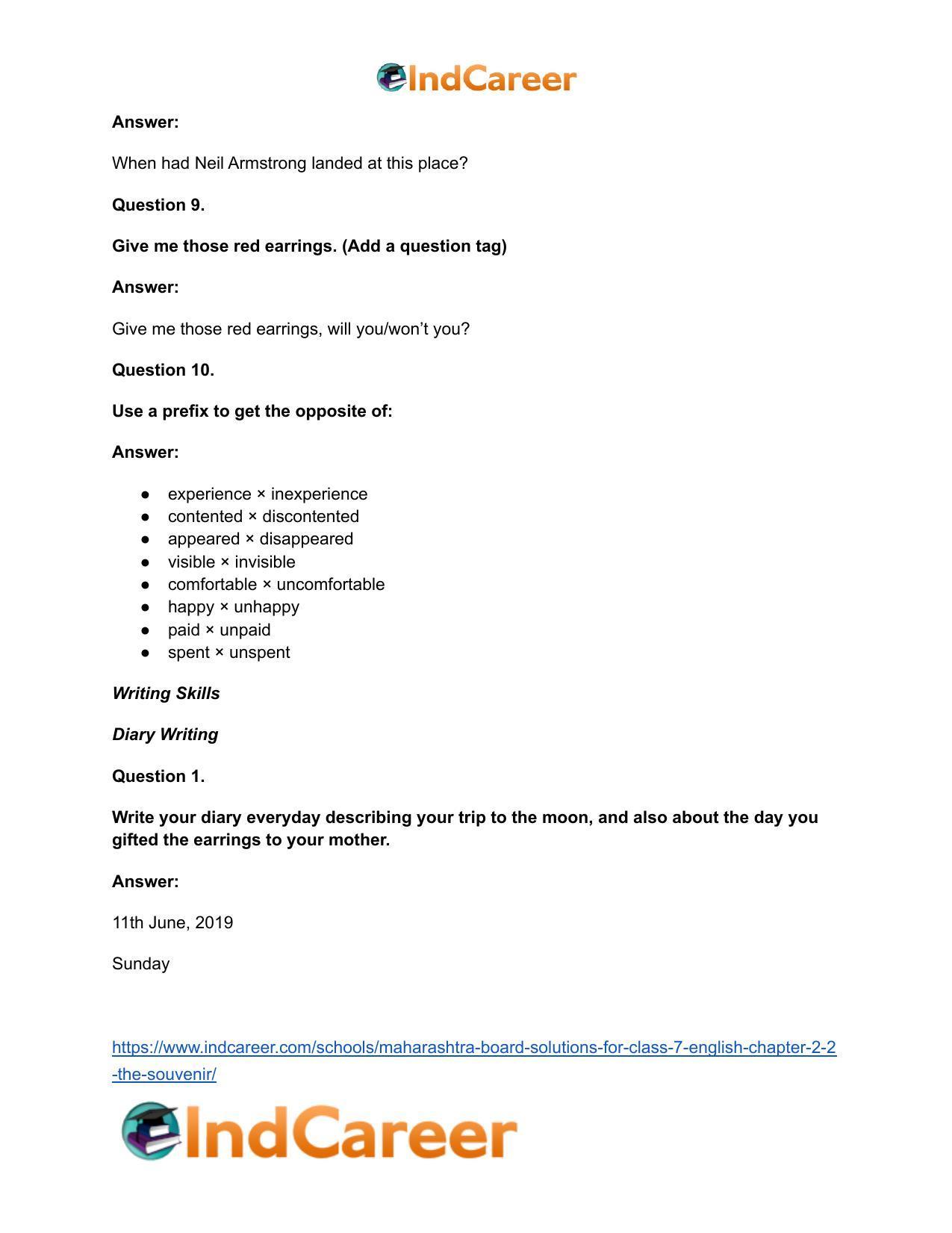Maharashtra Board Solutions for Class 7- English: Chapter 2.2- The Souvenir - Page 20