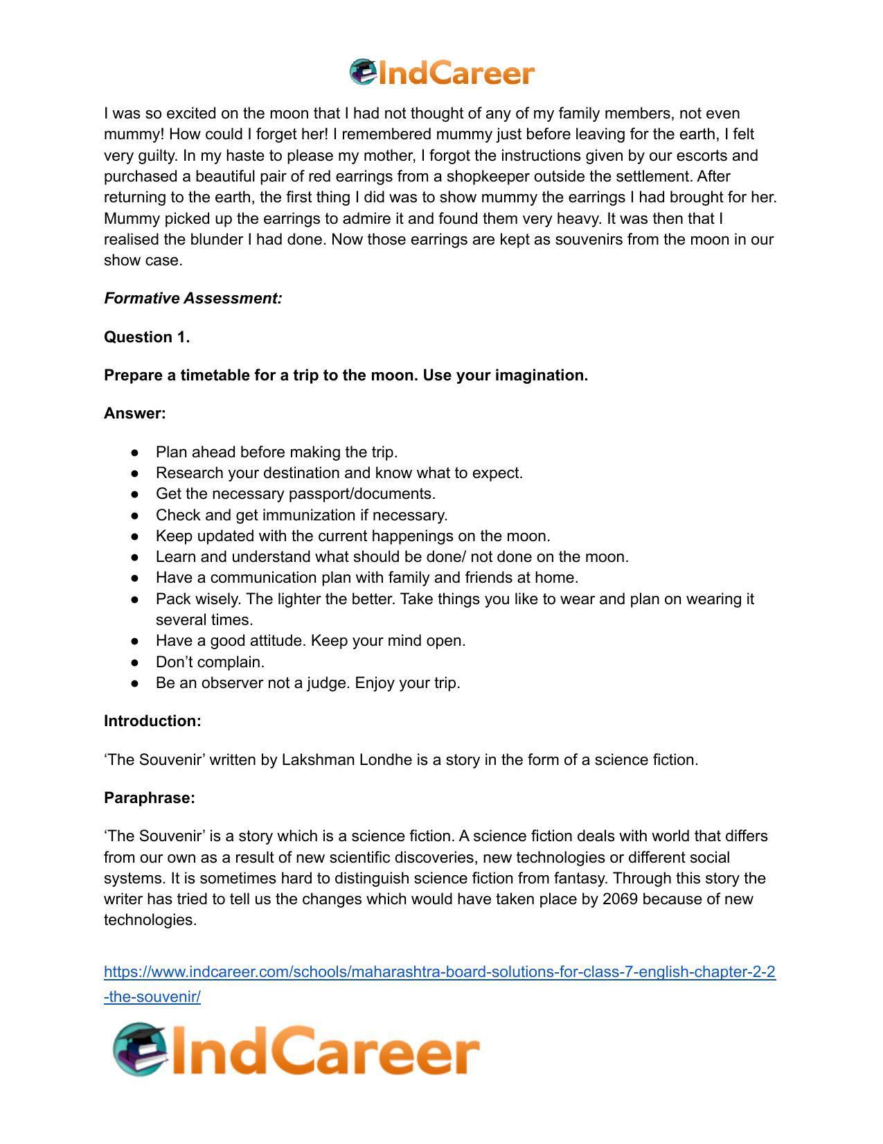 Maharashtra Board Solutions for Class 7- English: Chapter 2.2- The Souvenir - Page 22