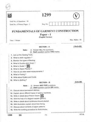 AP Intermediate 2nd Year Vocational Question Paper September-2021- Fundamentals_of_Garment_Constrution-I