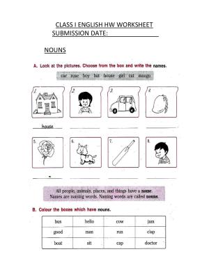 Worksheet for Class 1 English Assignment 66 Nouns