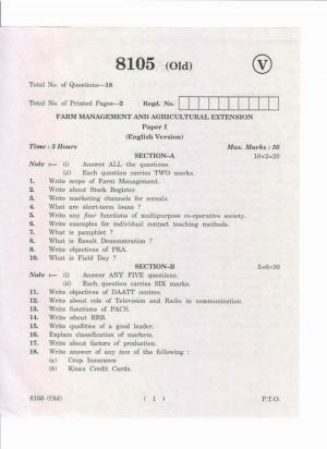 AP Inter. 2nd Year Vocational Question Paper May – 2019 - Farm Management and Agricultural Extension-I(Old)