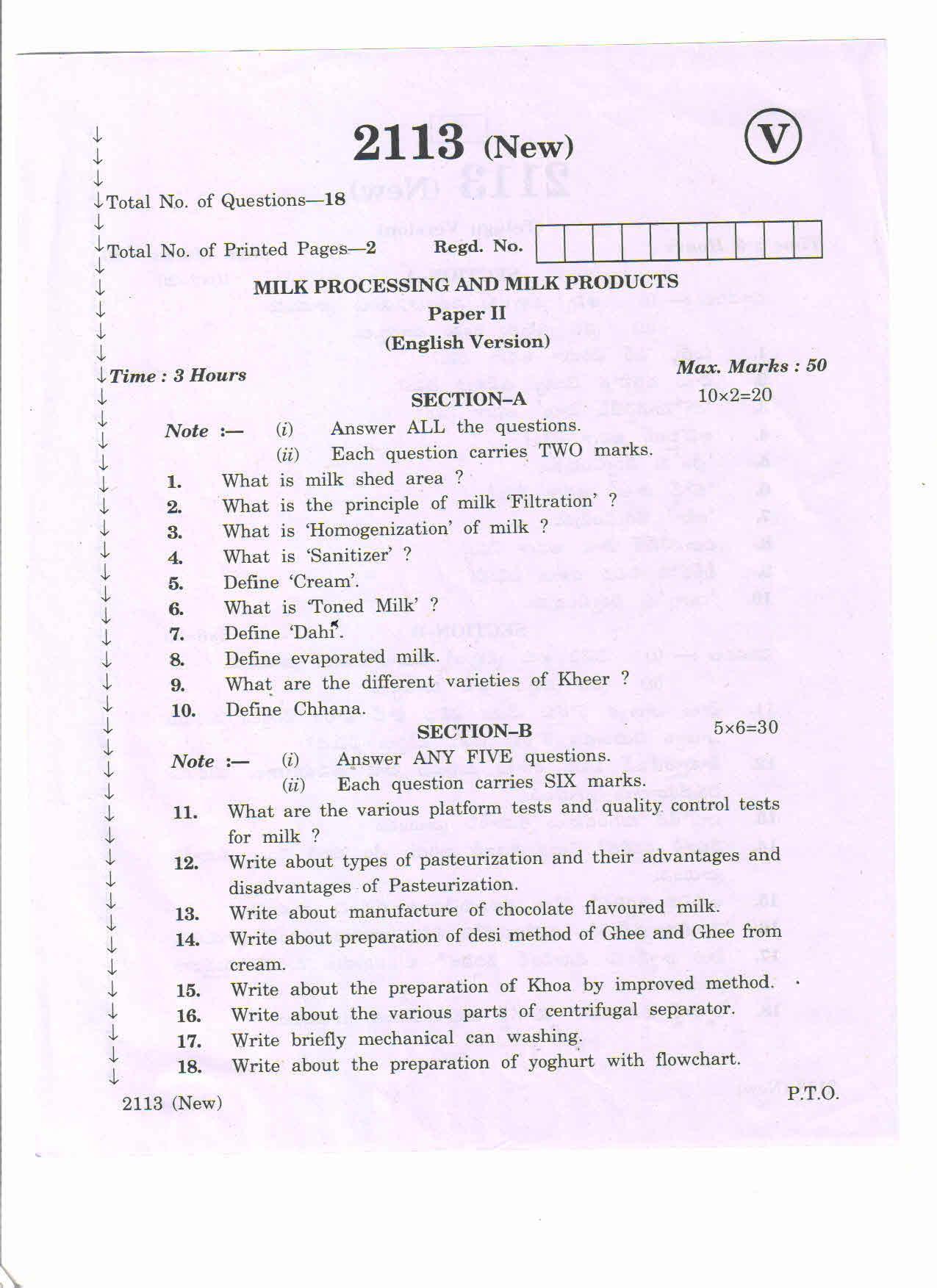 AP Inter 2nd Year Vocational Question Paper March - 2020 - Milk processing Milk products - II (new) - Page 1