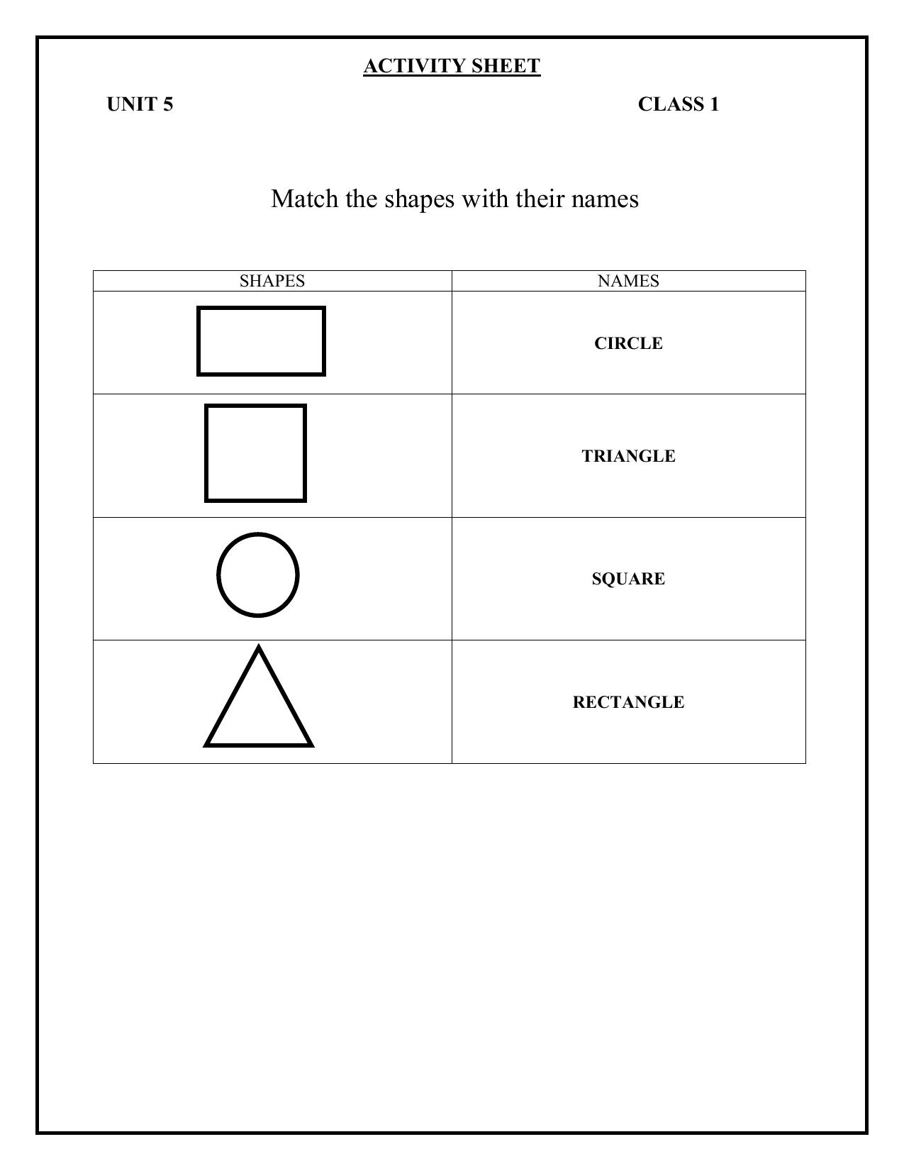 Worksheet for Class 1 English Assignment 24 Match the Shapes - Page 1