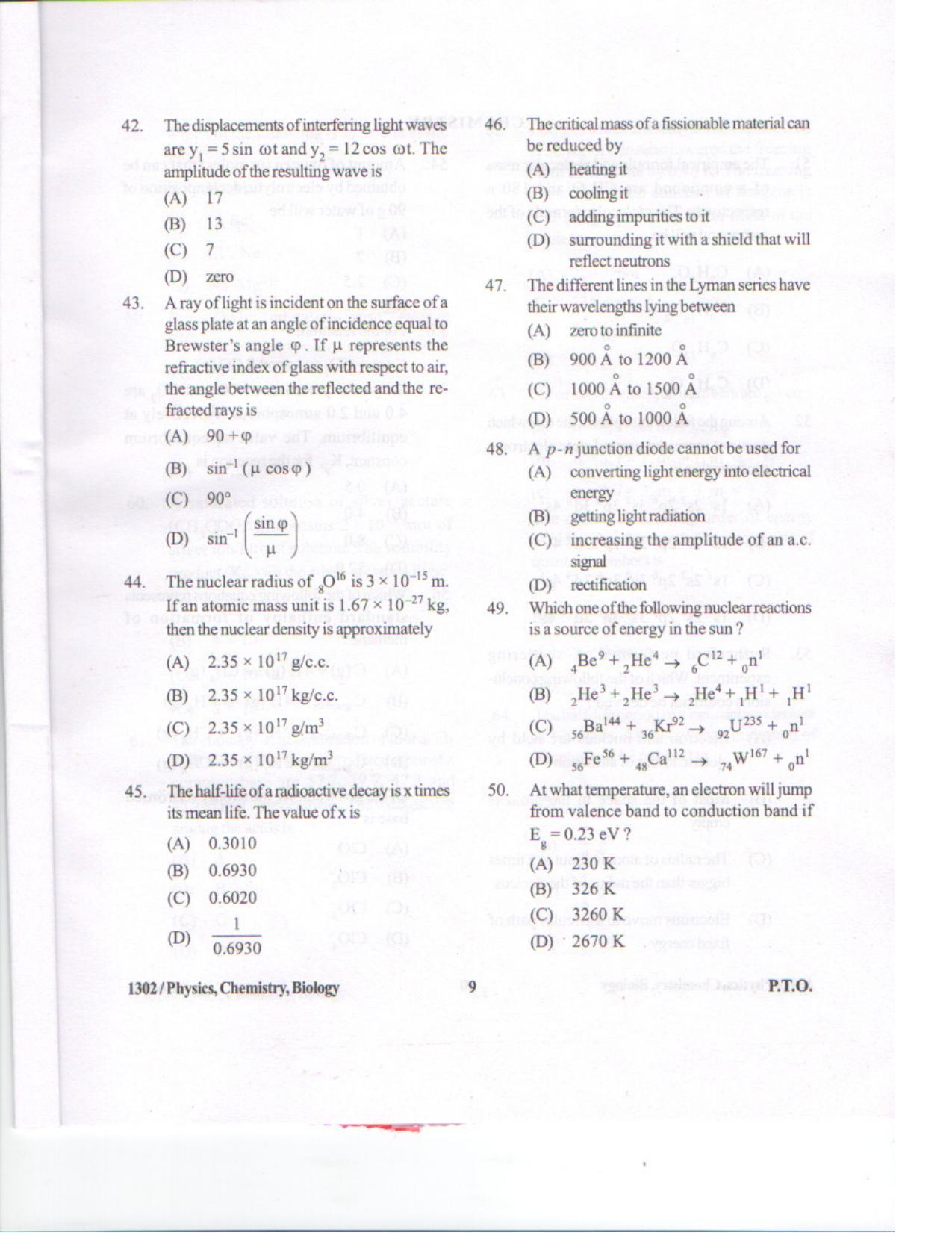 APJEE Physics, Chemistry & Biology 2013 Question Paper - Page 8