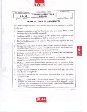 APJEE Physics, Chemistry & Biology 2013 Question Paper