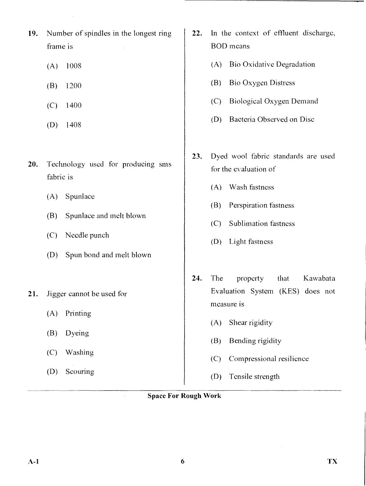 Karnataka PGCET 2017 Textile Technology Question Paper - Page 5