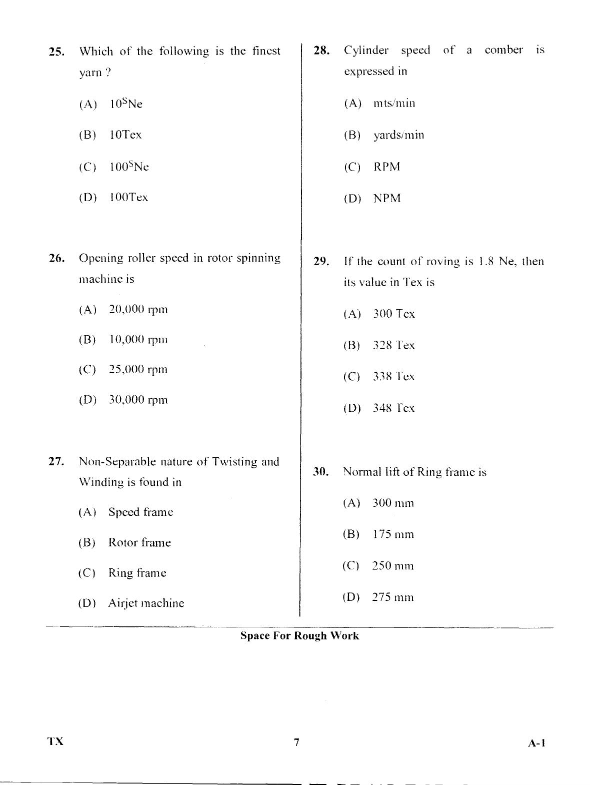 Karnataka PGCET 2017 Textile Technology Question Paper - Page 6