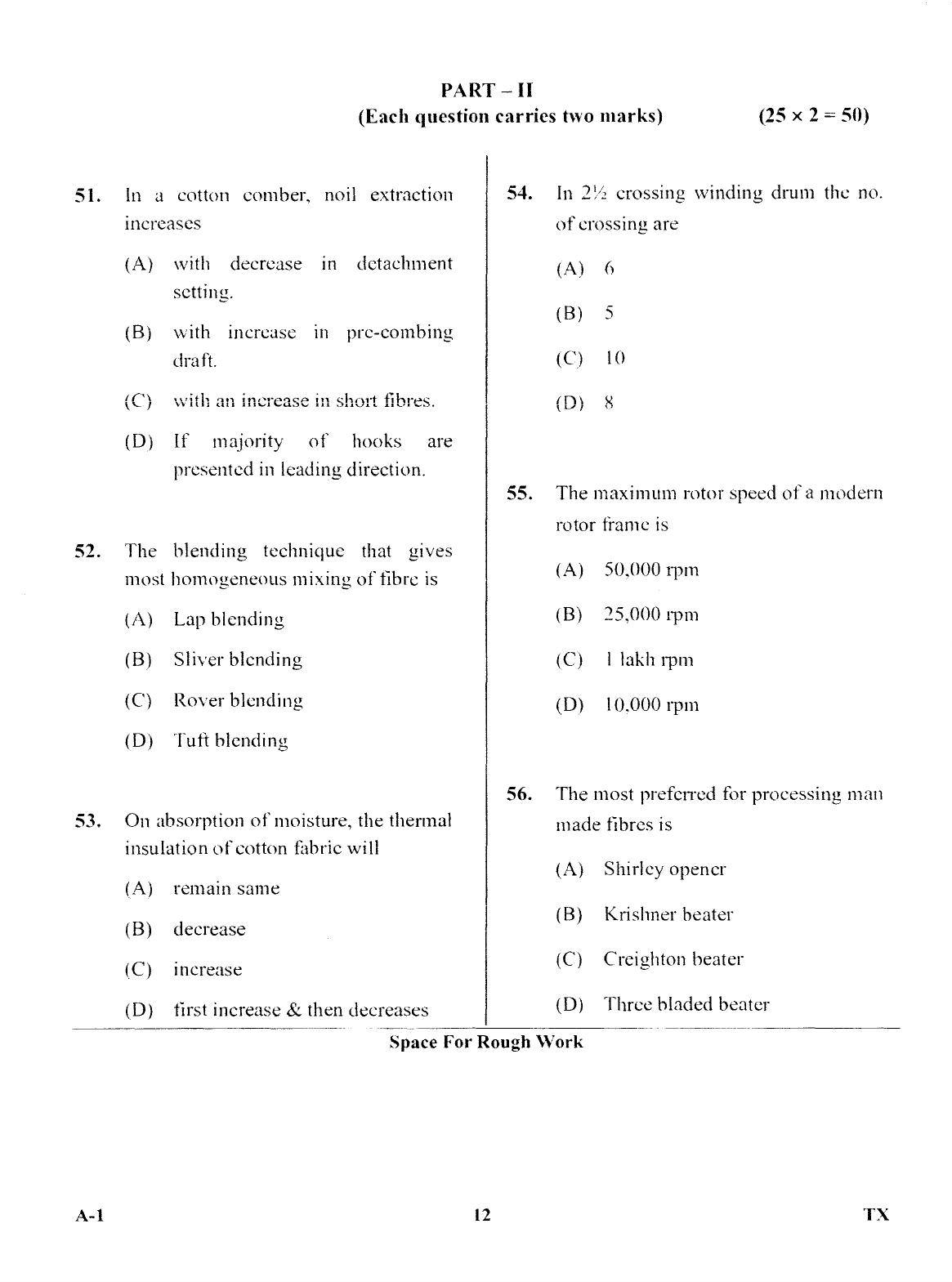 Karnataka PGCET 2017 Textile Technology Question Paper - Page 11