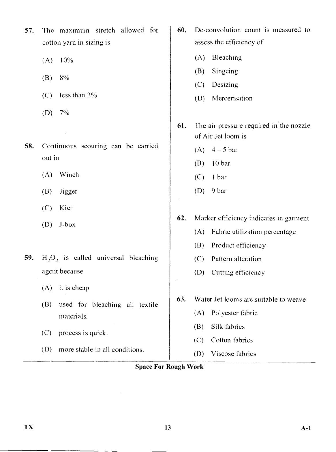 Karnataka PGCET 2017 Textile Technology Question Paper - Page 12