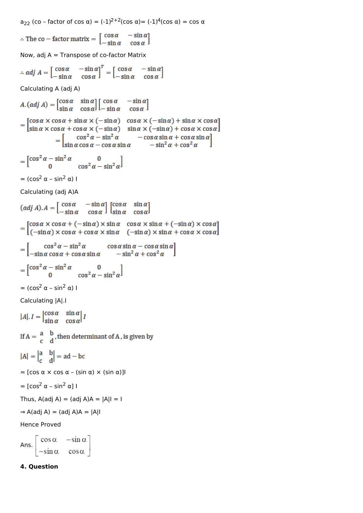 Chapter 7: Adjoint and Inverse of a Matrix Solutions: RS Aggarwal Class 12 Solutions  - Page 4