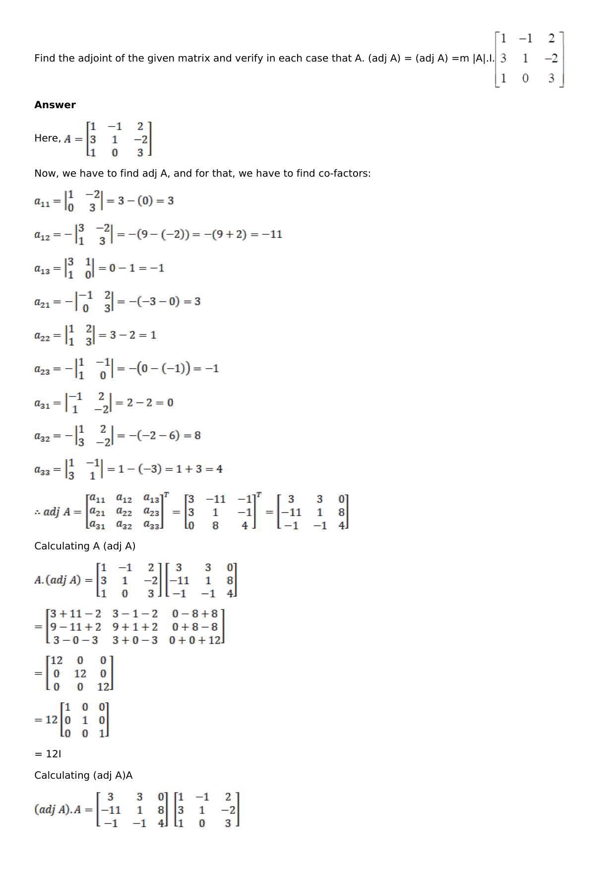 Chapter 7: Adjoint and Inverse of a Matrix Solutions: RS Aggarwal Class 12 Solutions  - Page 5