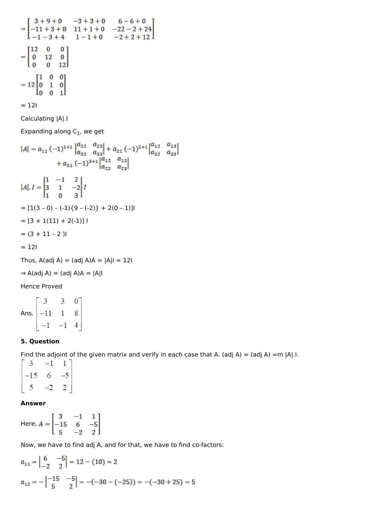 Chapter 7: Adjoint and Inverse of a Matrix Solutions: RS Aggarwal Class 12 Solutions  - Page 6