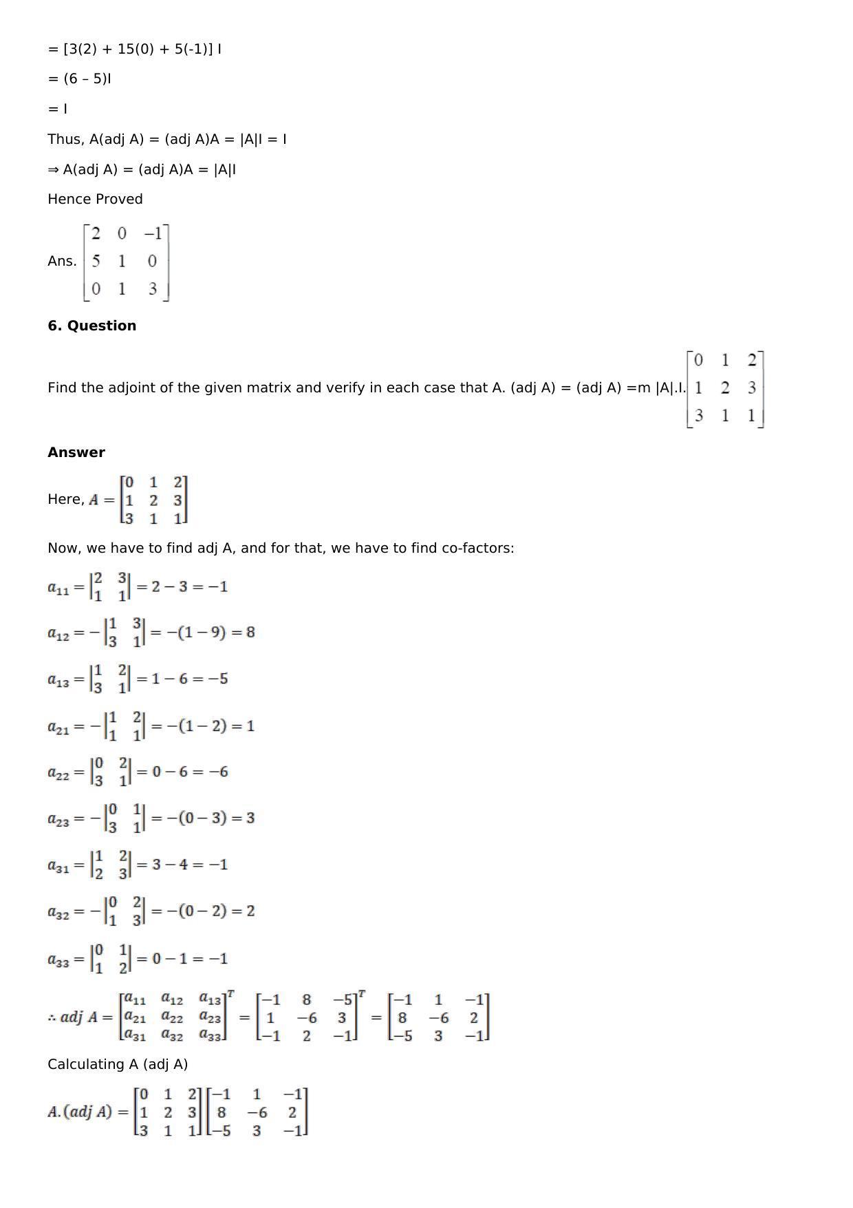 Chapter 7: Adjoint and Inverse of a Matrix Solutions: RS Aggarwal Class 12 Solutions  - Page 8
