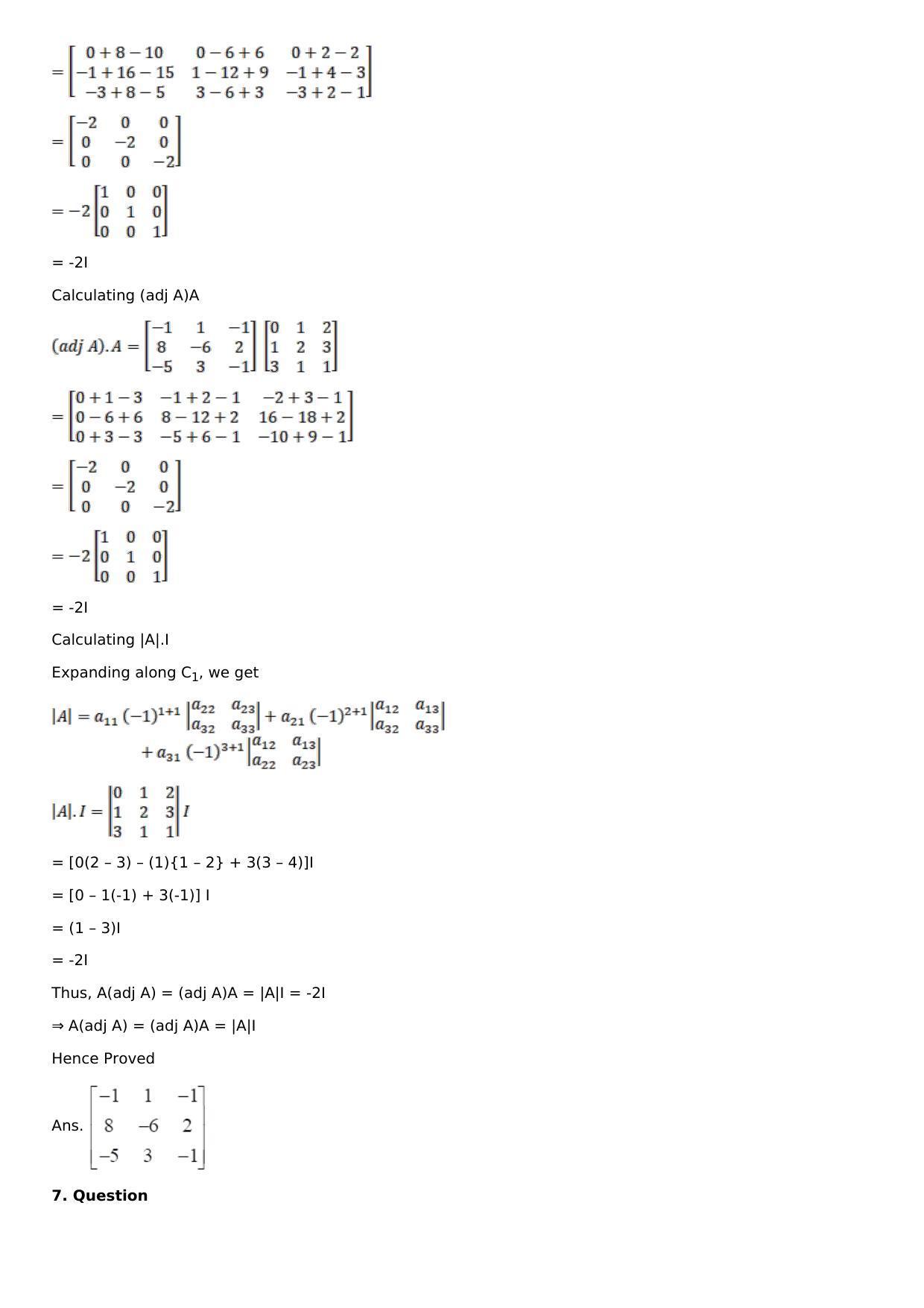 Chapter 7: Adjoint and Inverse of a Matrix Solutions: RS Aggarwal Class 12 Solutions  - Page 9