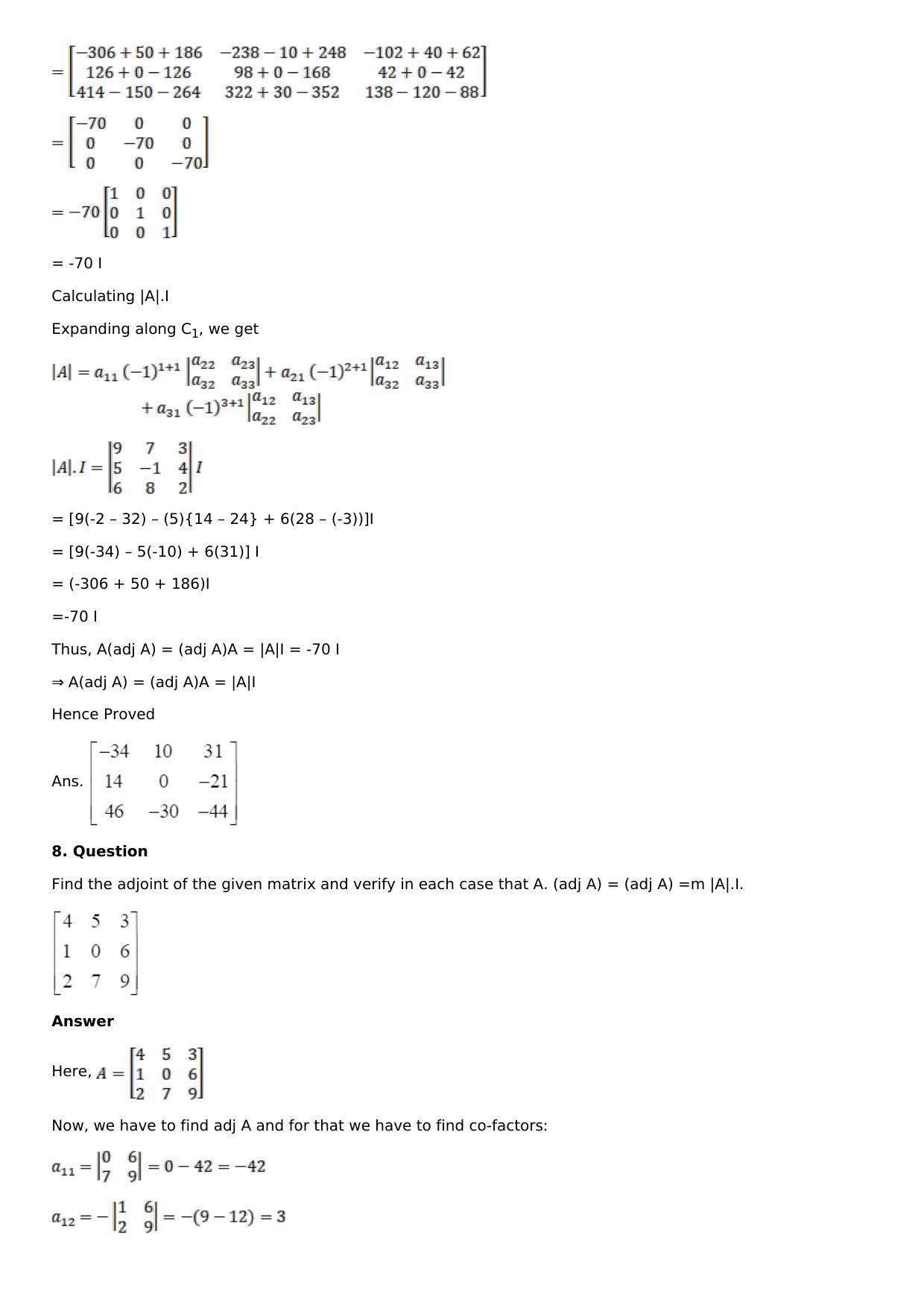 Chapter 7: Adjoint and Inverse of a Matrix Solutions: RS Aggarwal Class 12 Solutions  - Page 11