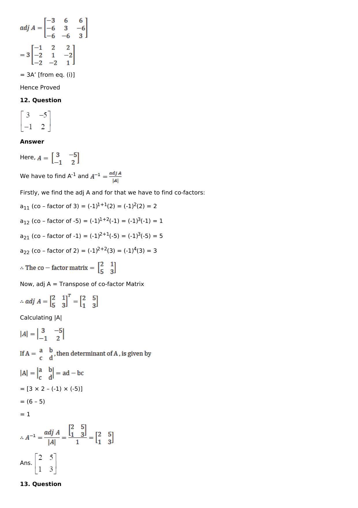 Chapter 7: Adjoint and Inverse of a Matrix Solutions: RS Aggarwal Class 12 Solutions  - Page 17