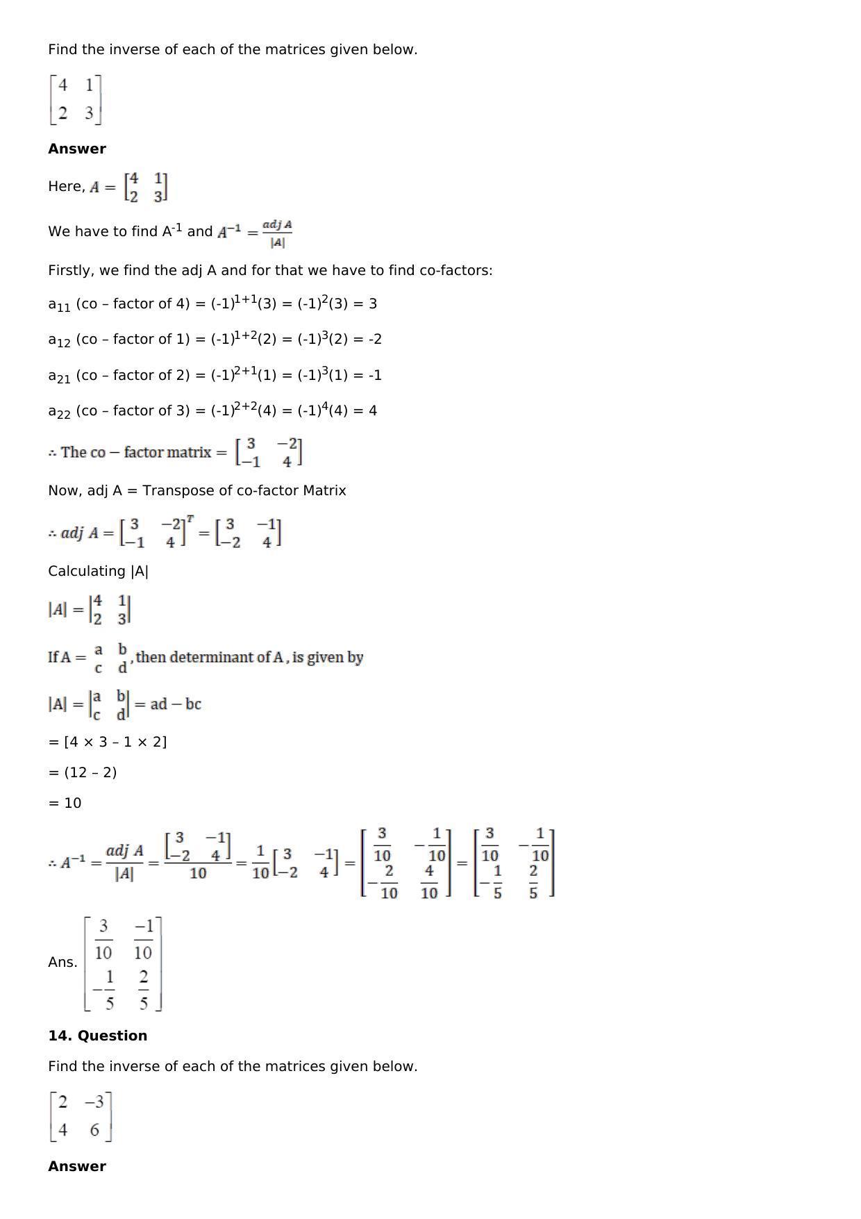 Chapter 7: Adjoint and Inverse of a Matrix Solutions: RS Aggarwal Class 12 Solutions  - Page 18