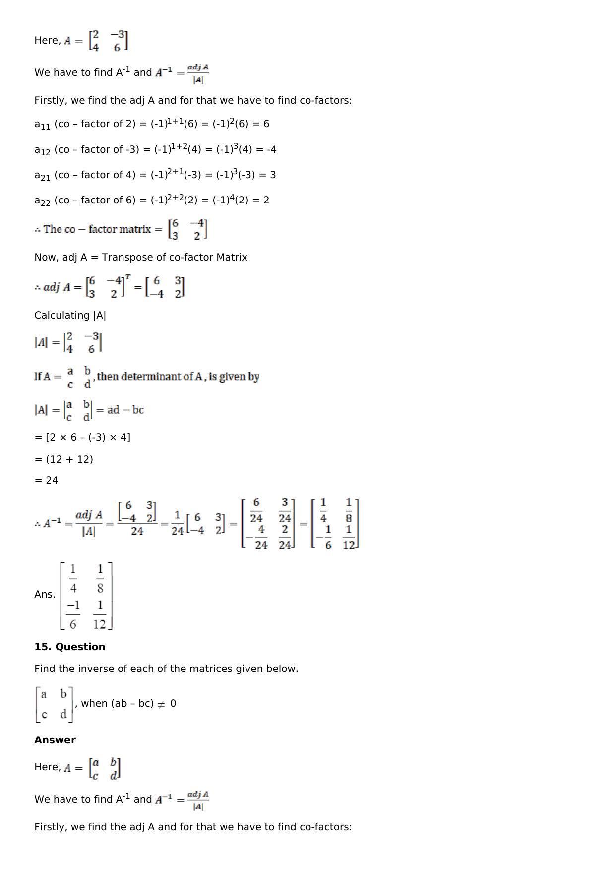 Chapter 7: Adjoint and Inverse of a Matrix Solutions: RS Aggarwal Class 12 Solutions  - Page 19