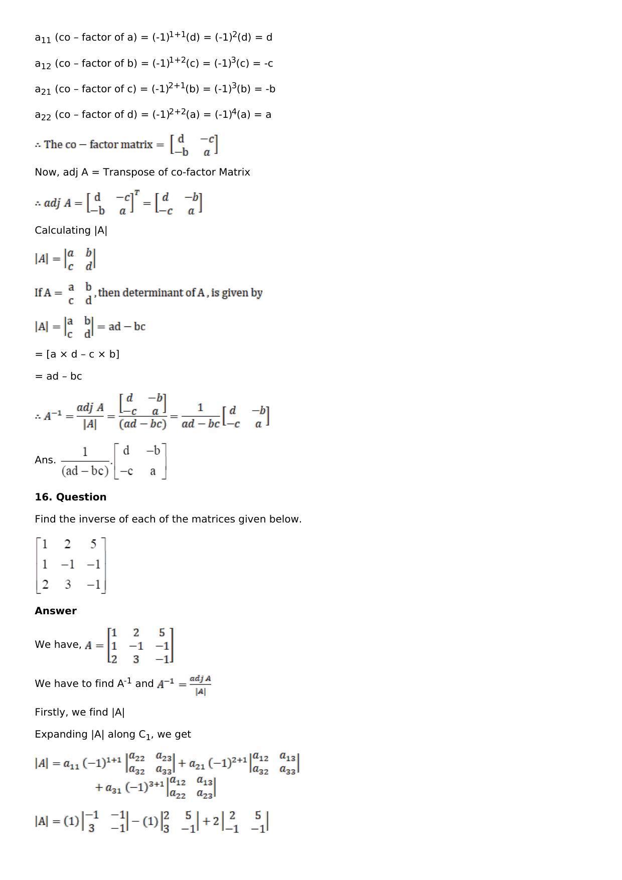 Chapter 7: Adjoint and Inverse of a Matrix Solutions: RS Aggarwal Class 12 Solutions  - Page 20