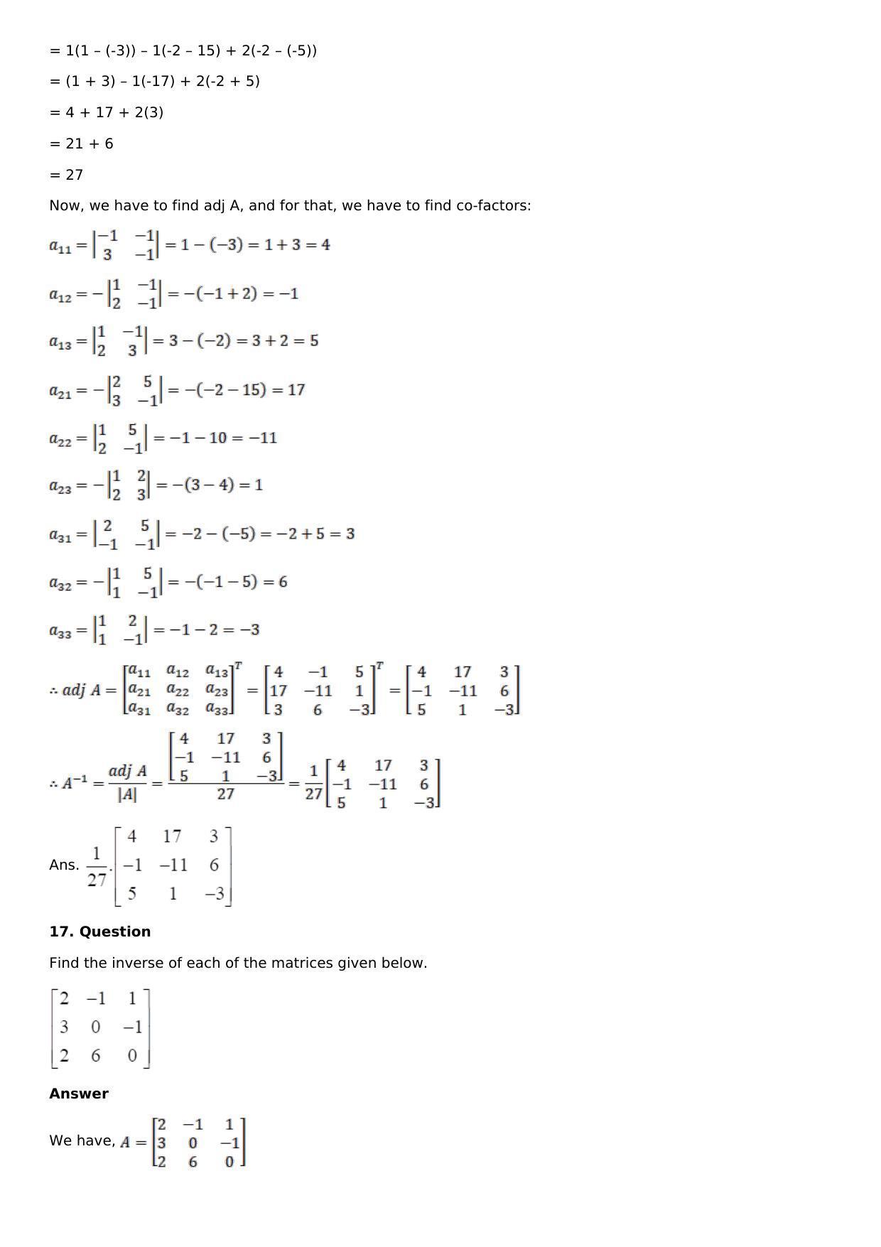 Chapter 7: Adjoint and Inverse of a Matrix Solutions: RS Aggarwal Class 12 Solutions  - Page 21