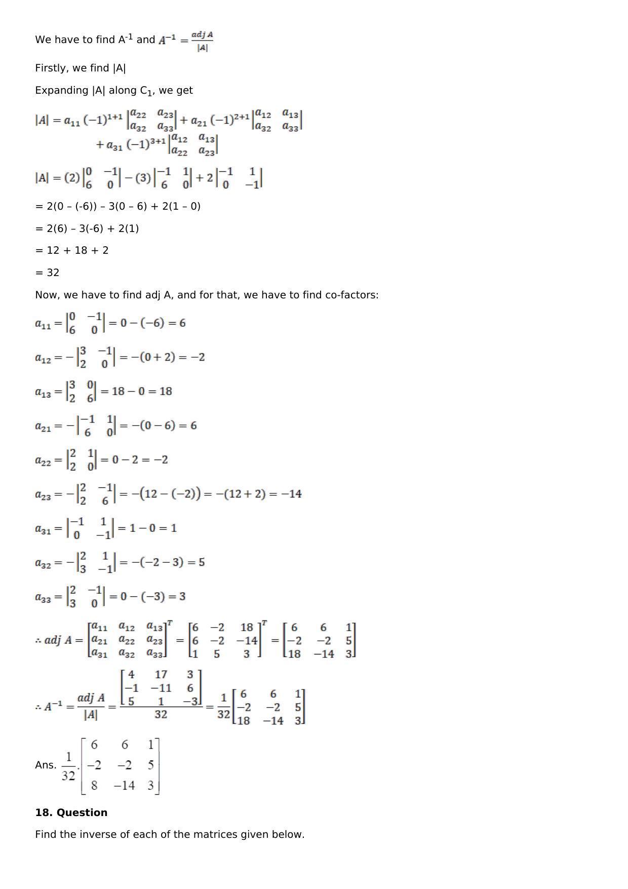 Chapter 7: Adjoint and Inverse of a Matrix Solutions: RS Aggarwal Class 12 Solutions  - Page 22